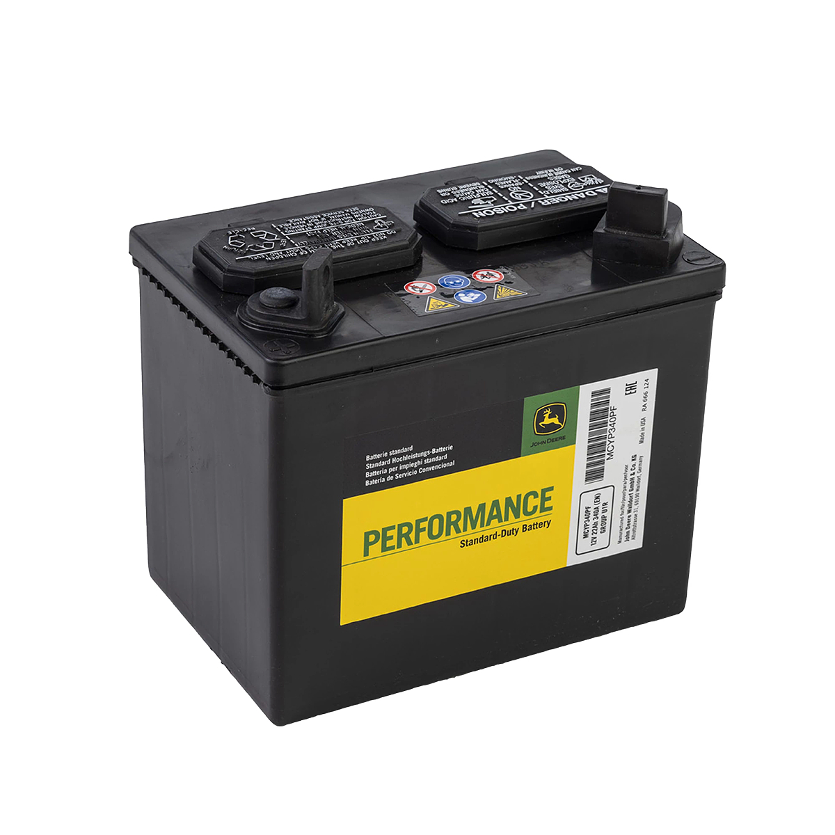 John Deere 12 Volt Battery, Wet Charged, 22 Ah, 340 CCA, U1R BCI - MCYP340PF
