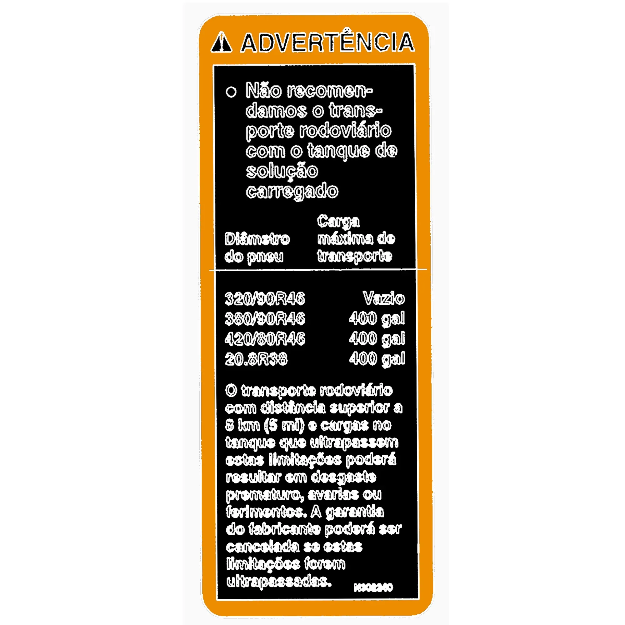 John Deere Label, Warning Transport, Portuguese - N302240