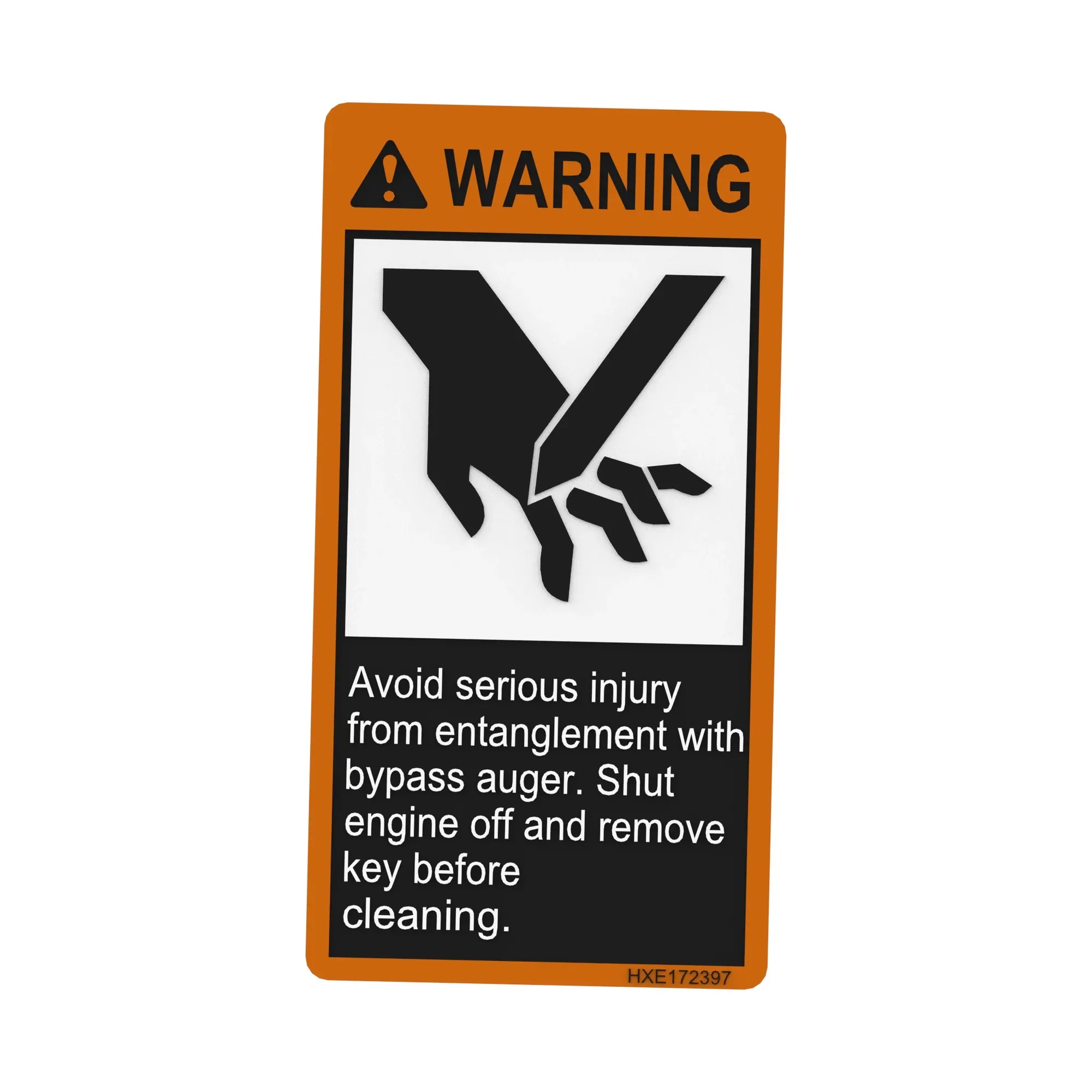 John Deere Safety Sign, Bypass Auger - HXE172397