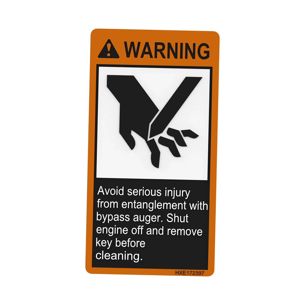 John Deere Safety Sign, Bypass Auger - HXE172397