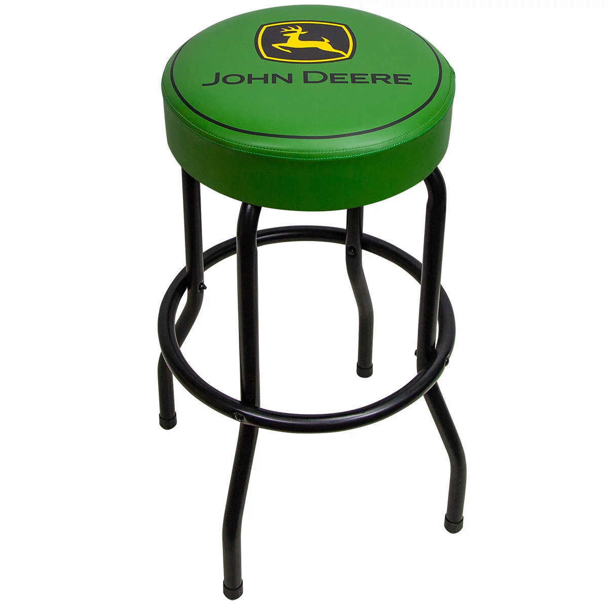 "Green Garage Stool with Matte Black Legs"