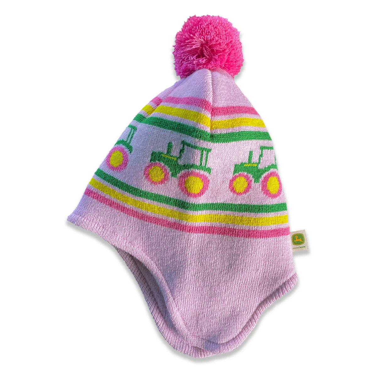 Toddler Tractor Pom Beanie with Ear Flaps - Pink