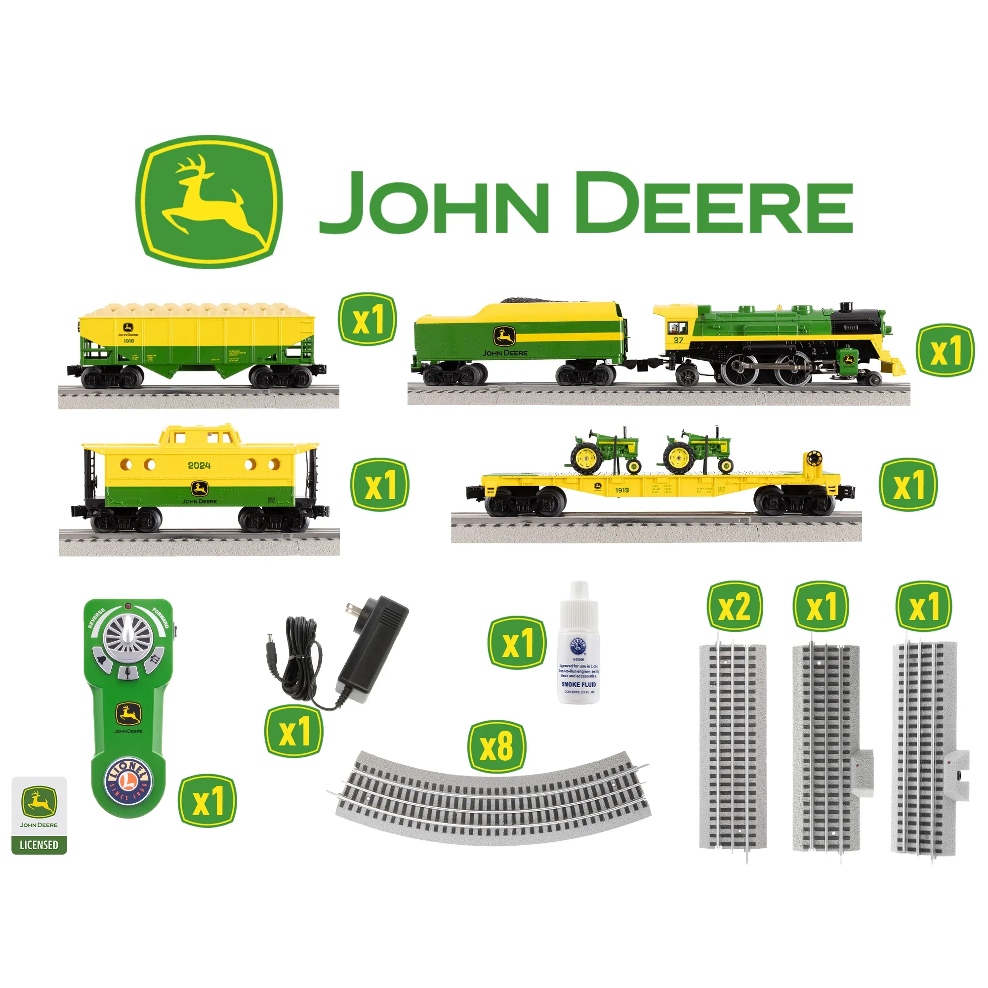 Lionel Trains® John Deere Steam Freight LionChief Electric O Gauge Bluetooth 5.0 Train Set with Remote
