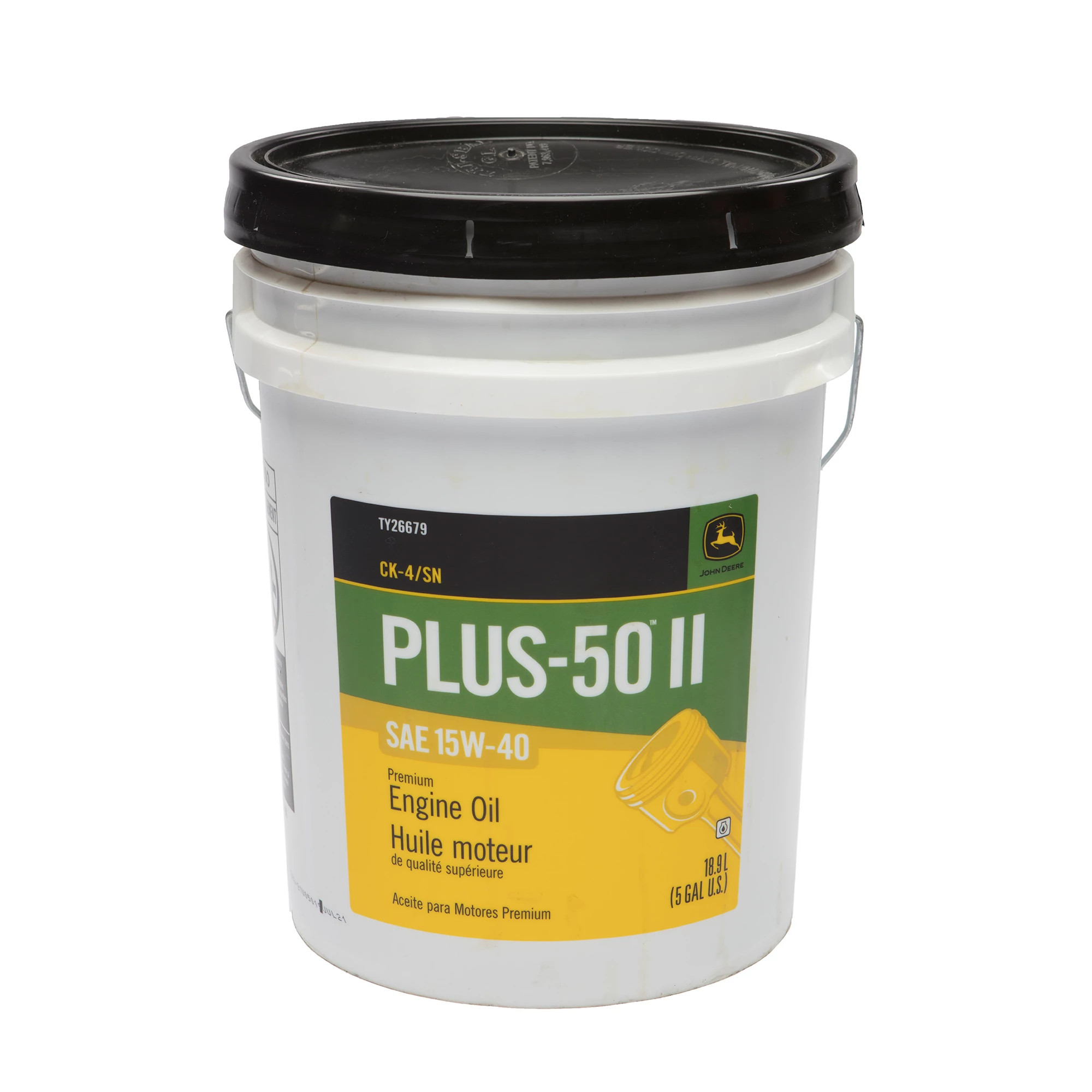 John Deere Premium Engine Oil, Plus-50™ II, SAE 15W-40, API CK4/SN, 18.9 Liter (5 Gallon) - TY26679