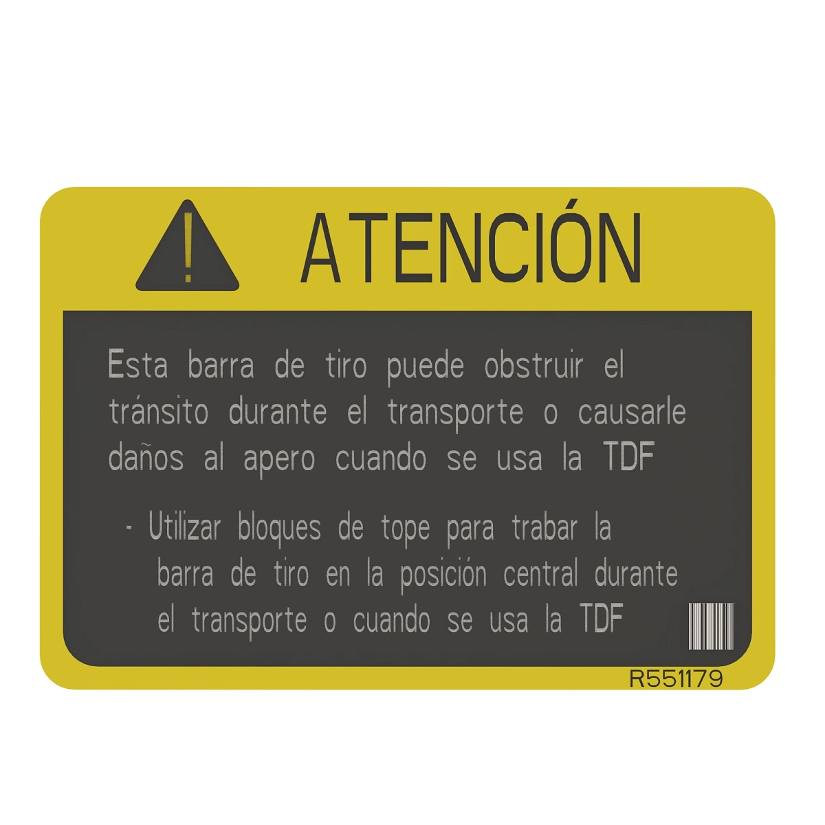 John Deere Safety Sign, Wide Swing Warning, Spanish - R551179