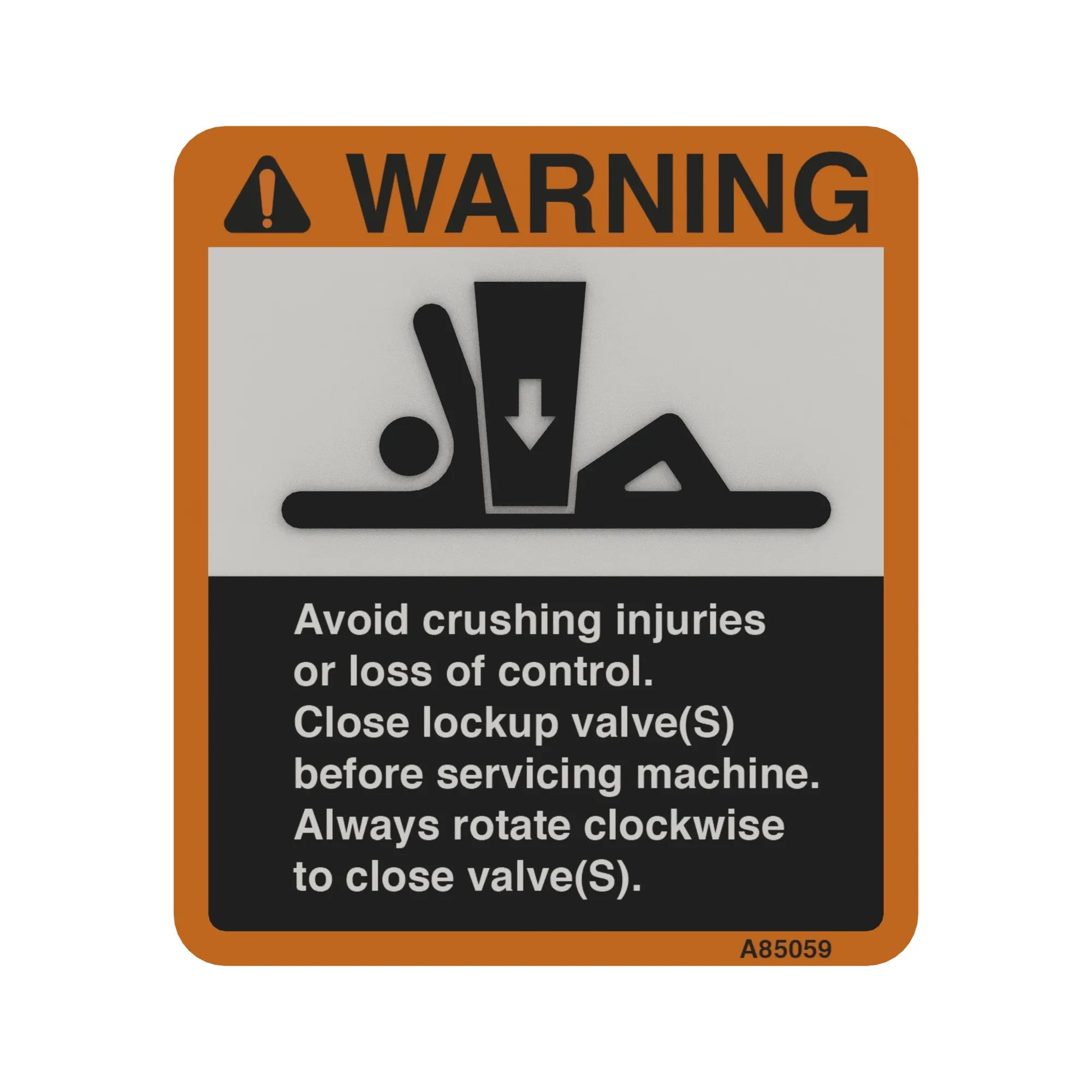 John Deere Lock Up Valve Safety Sign - A85059