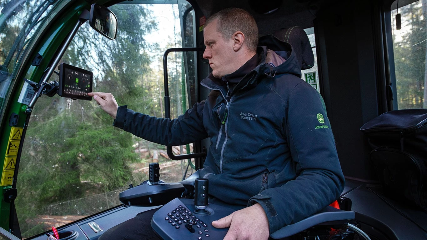 Logger in a forester cab