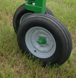 Side close-up of a WR12 Wheel Rake's Offset Wheels