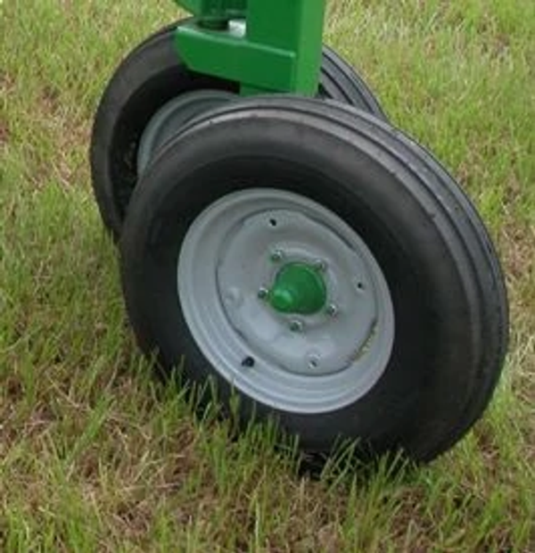 Side close-up of a WR12 Wheel Rake's Offset Wheels