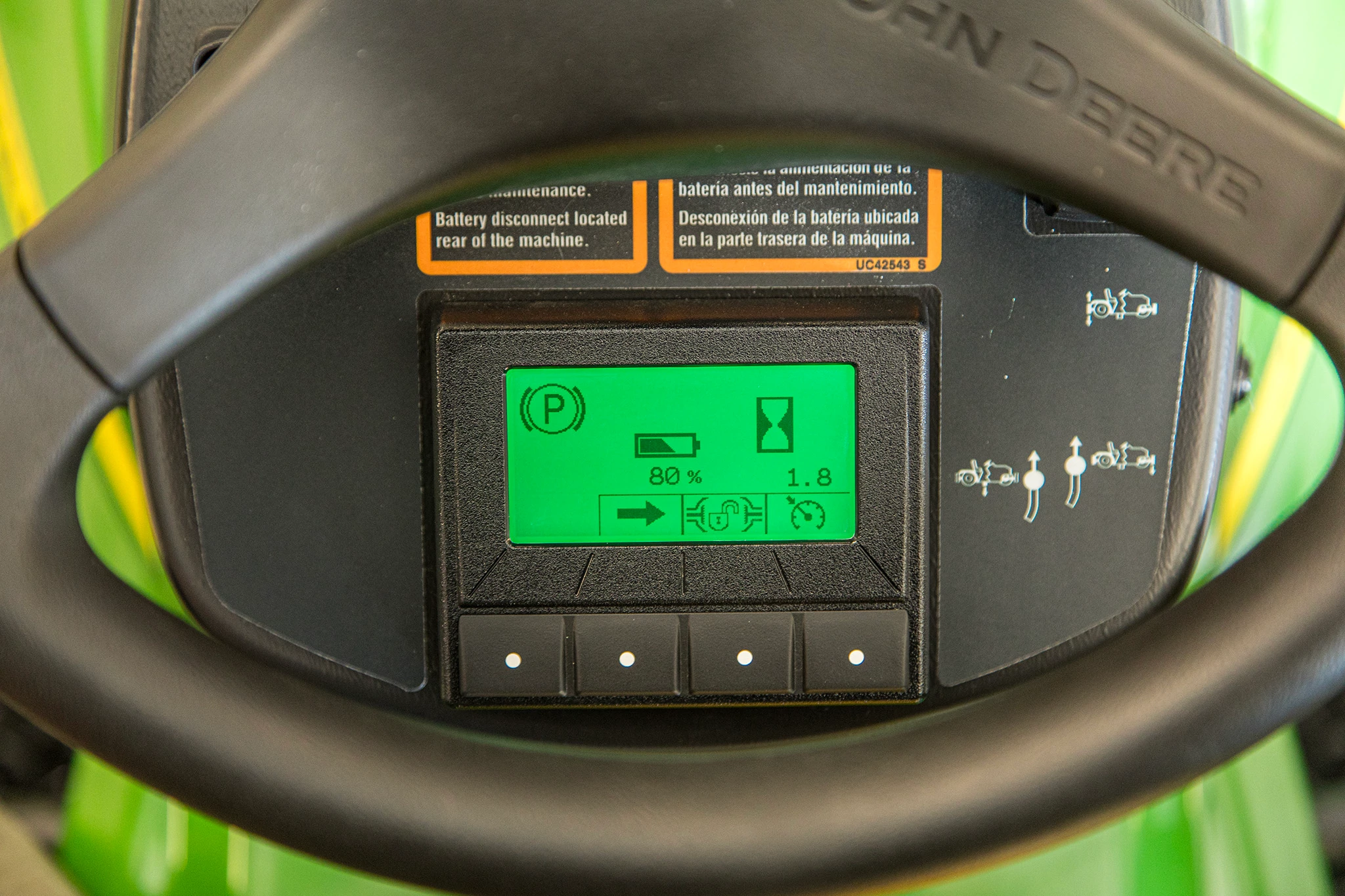 Close up of 1235 TruFinish electric steering wheels display