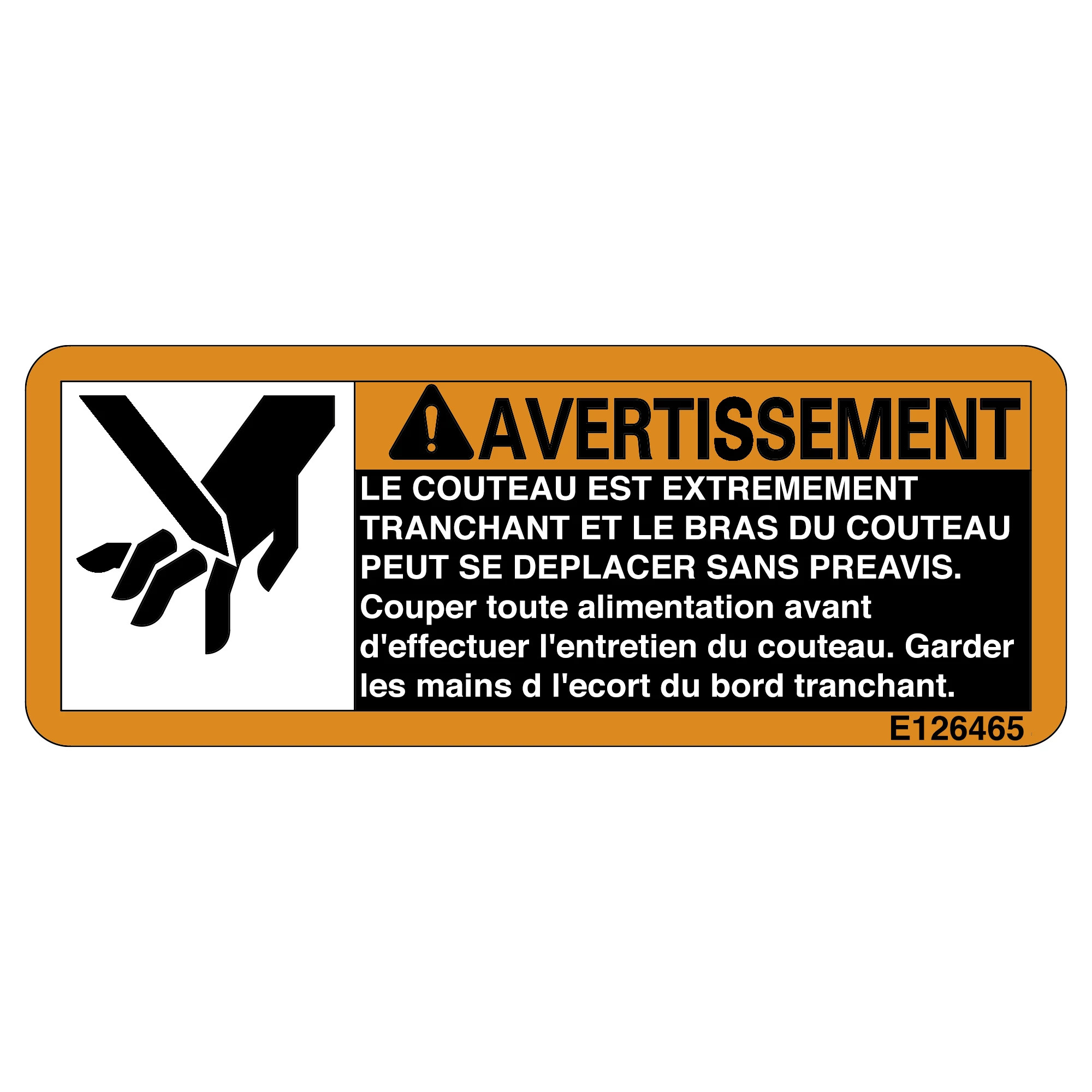John Deere Warning Label, Knife Arm - E126465