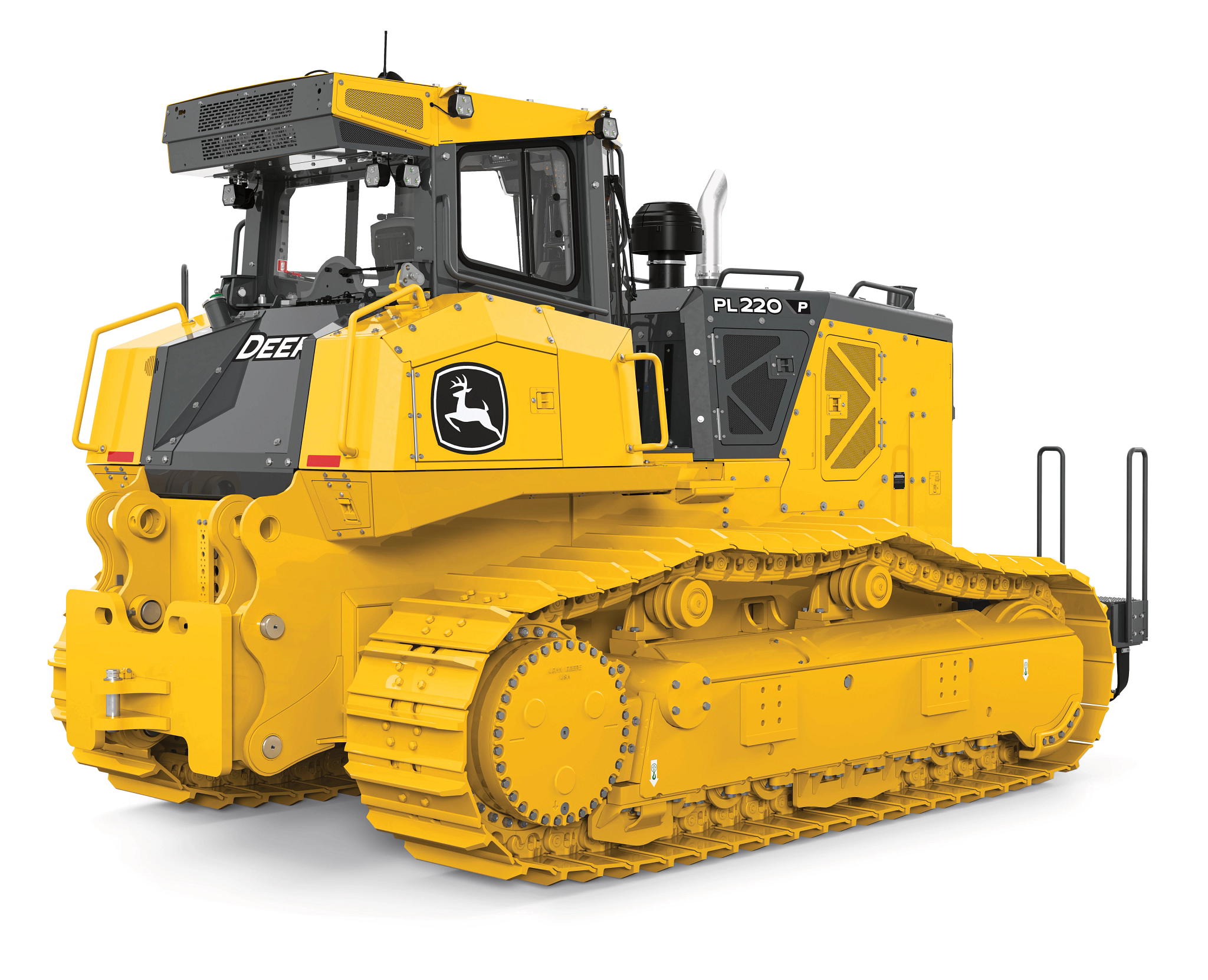 Studio view of a yellow 220PL construction crawler dozer pipelayer