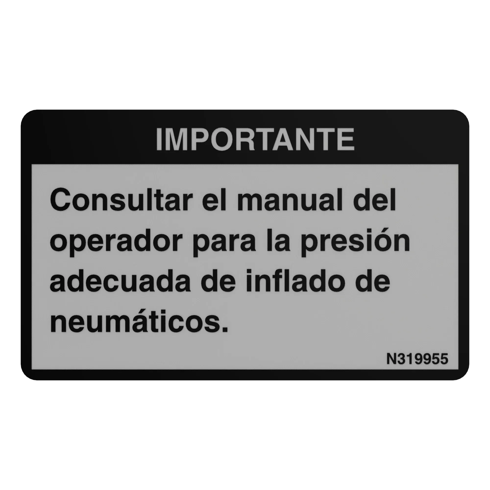 John Deere Tire Pressure Decal, Spanish - N319955
