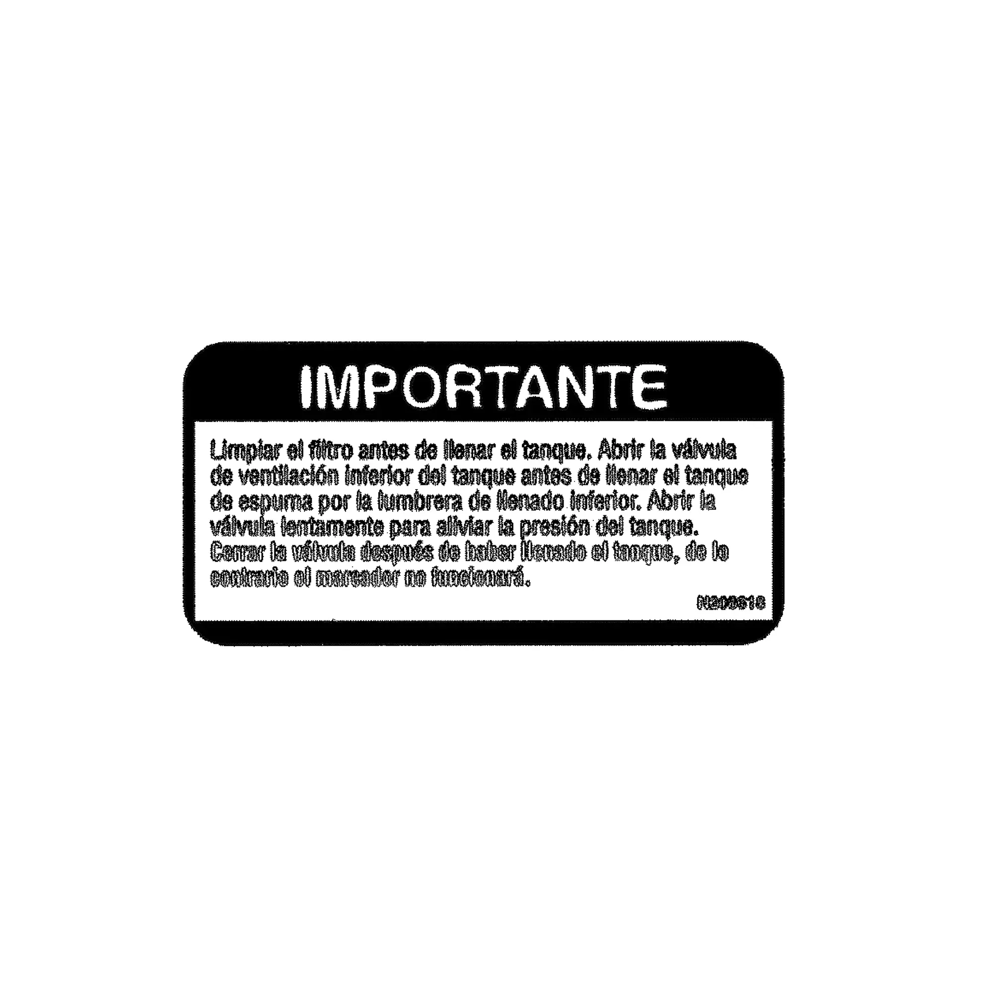John Deere Important Vent Valve Label, Spanish - N208618