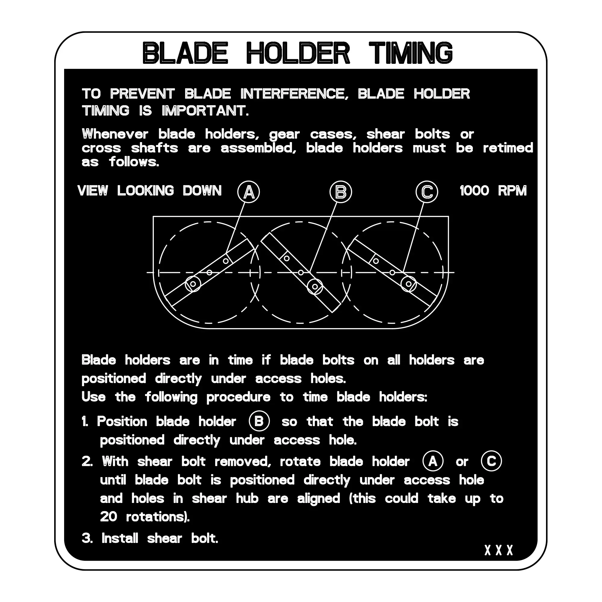 John Deere Blade Rotation Timing Label - W49999