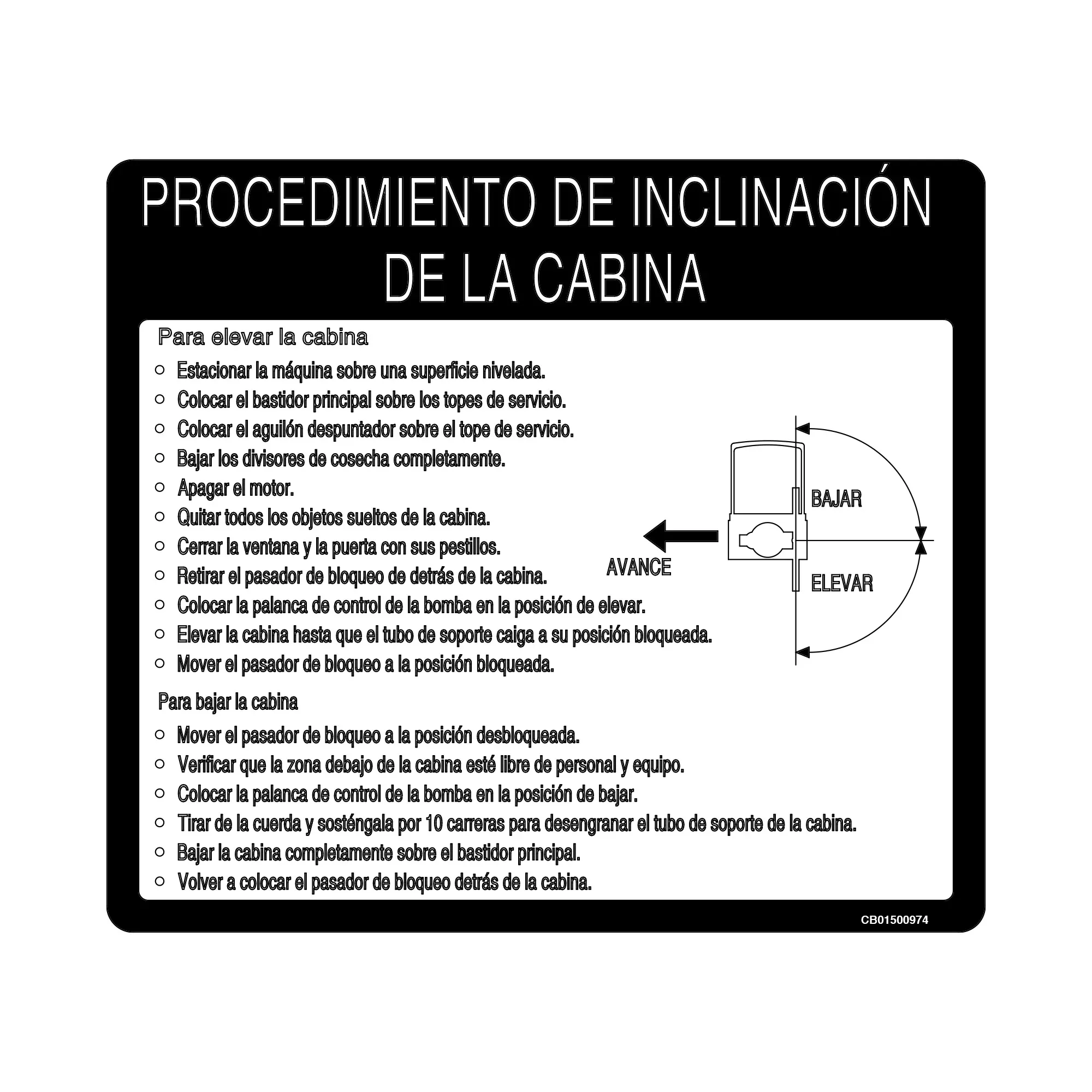 DECAL-CAB TILT PROC SPANISH