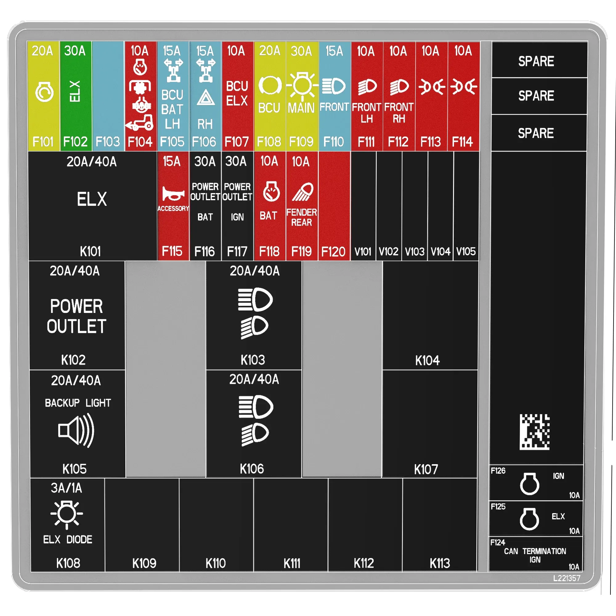 John Deere Fuse Box Label, Brazil - L221357