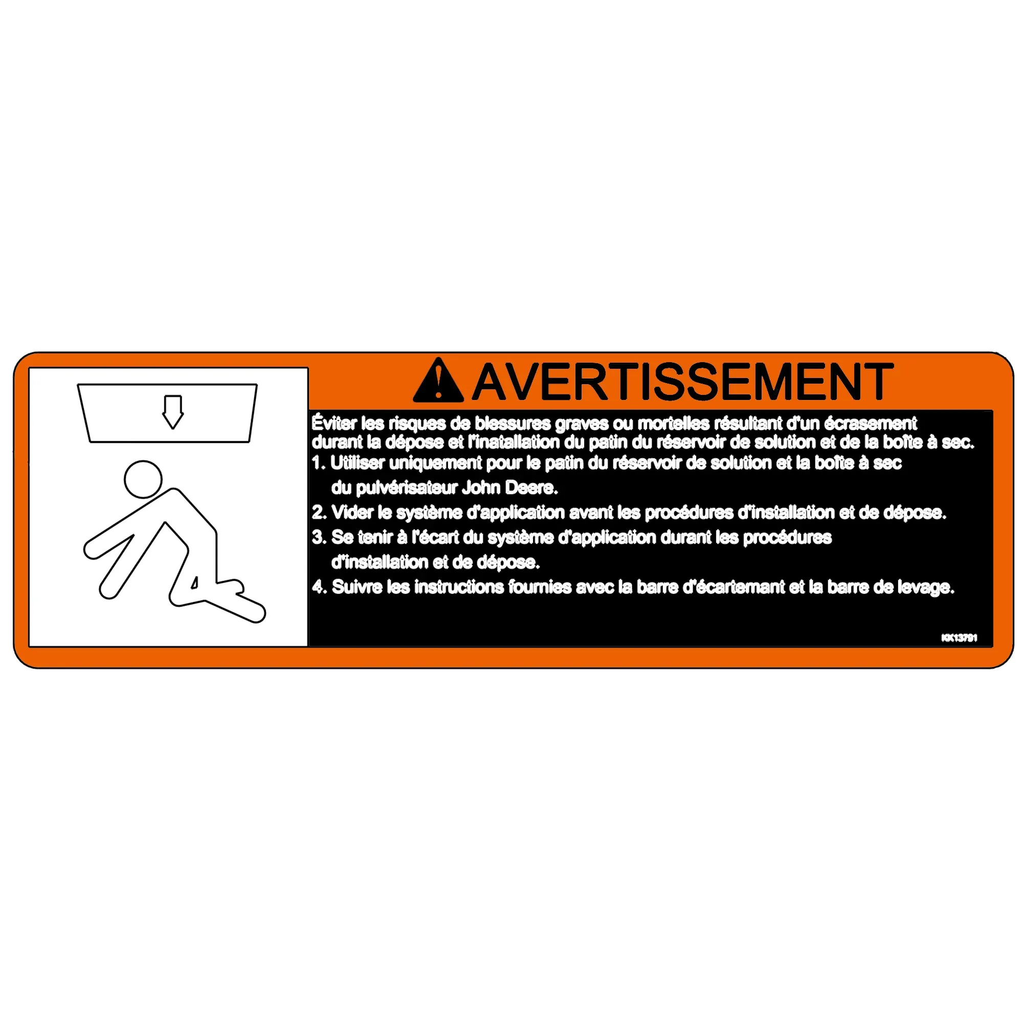 John Deere Liftbar Warning Decal, French - KK13791