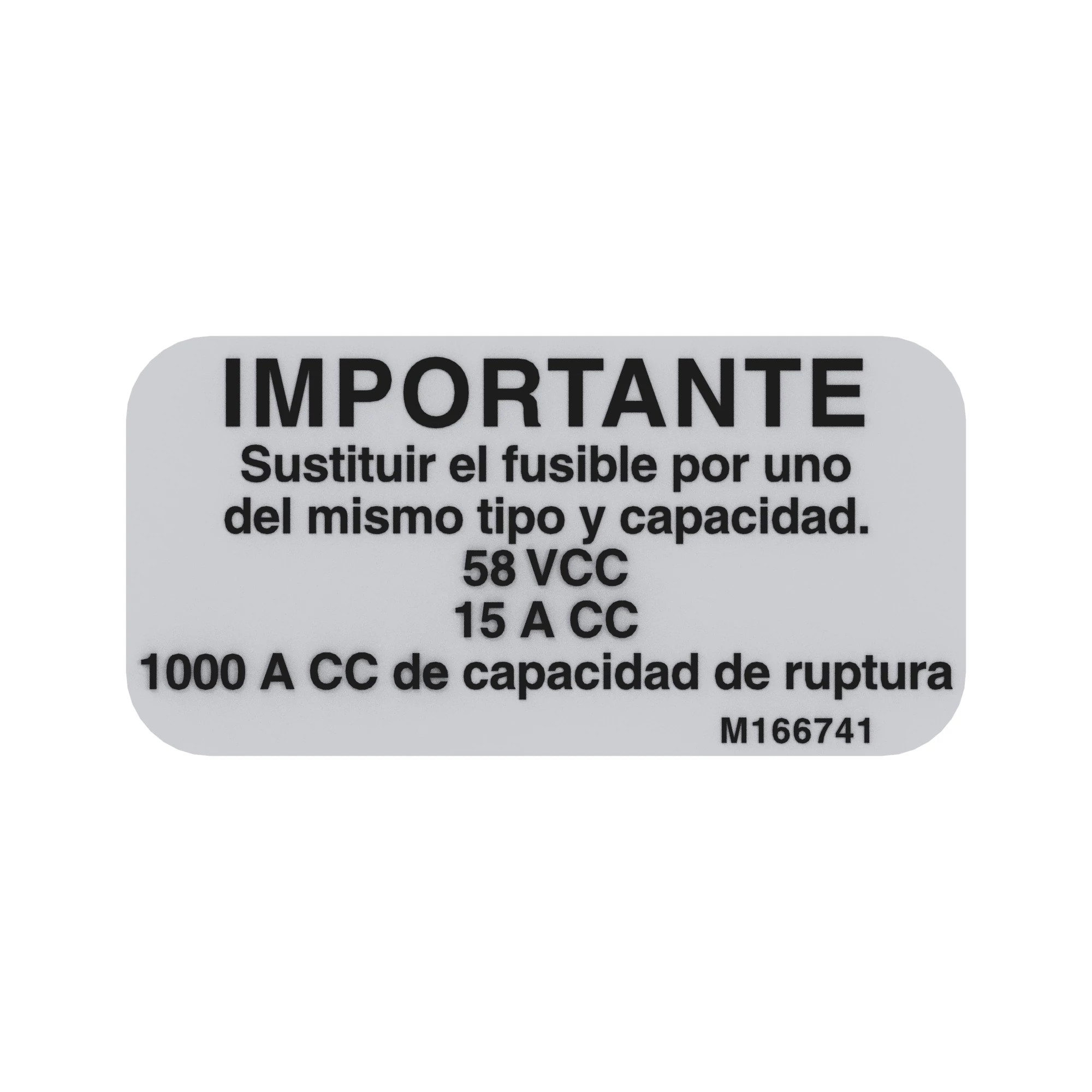 John Deere Fuse Label 15A 58V, Spanish - M166741