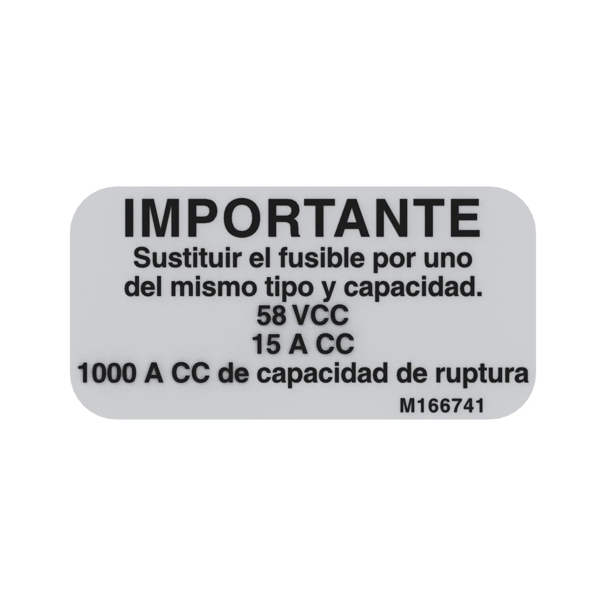 John Deere Fuse Label 15A 58V, Spanish - M166741