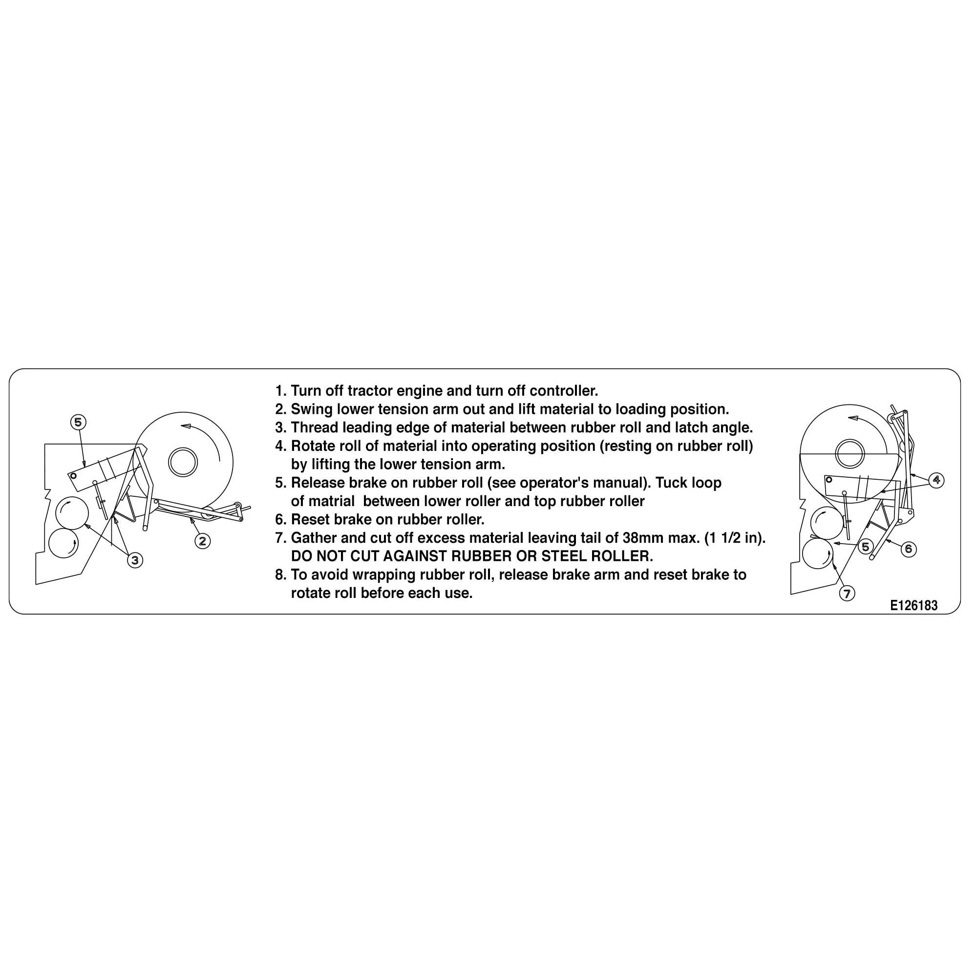 John Deere Surface Wrap Material Routing Label - E126183