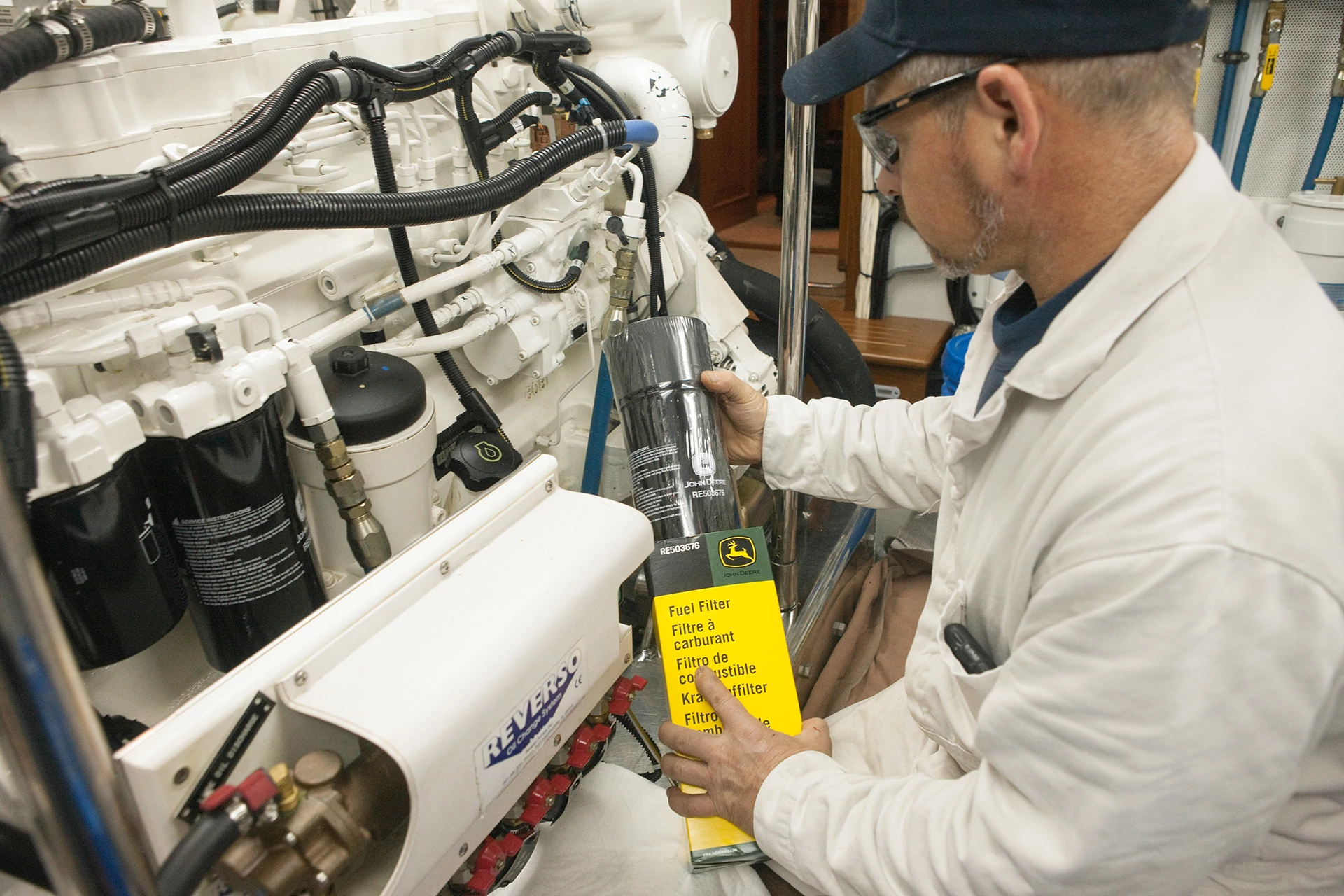 Man working with fuel filter