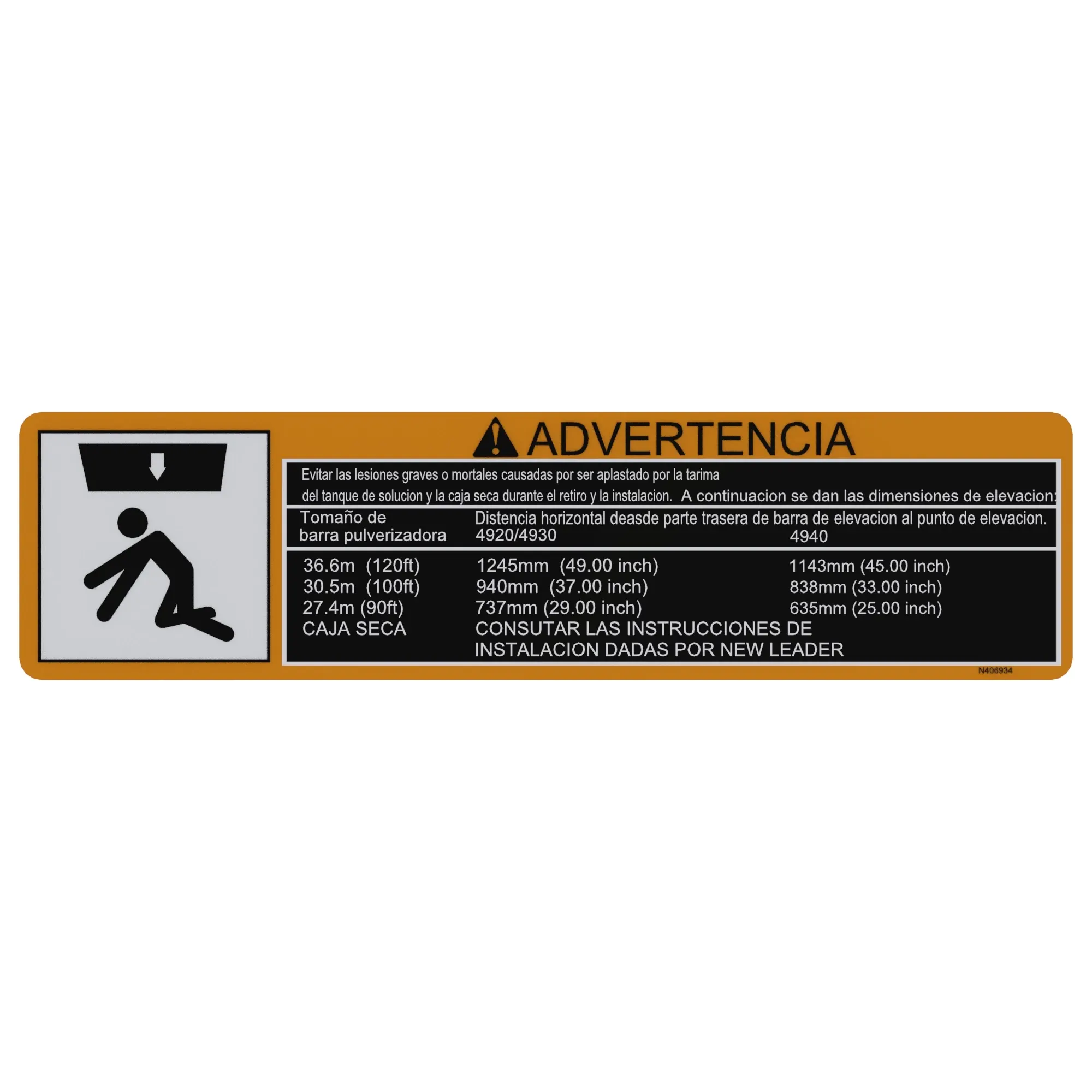 John Deere Skid Lift Instruction Label, Spanish - N406934