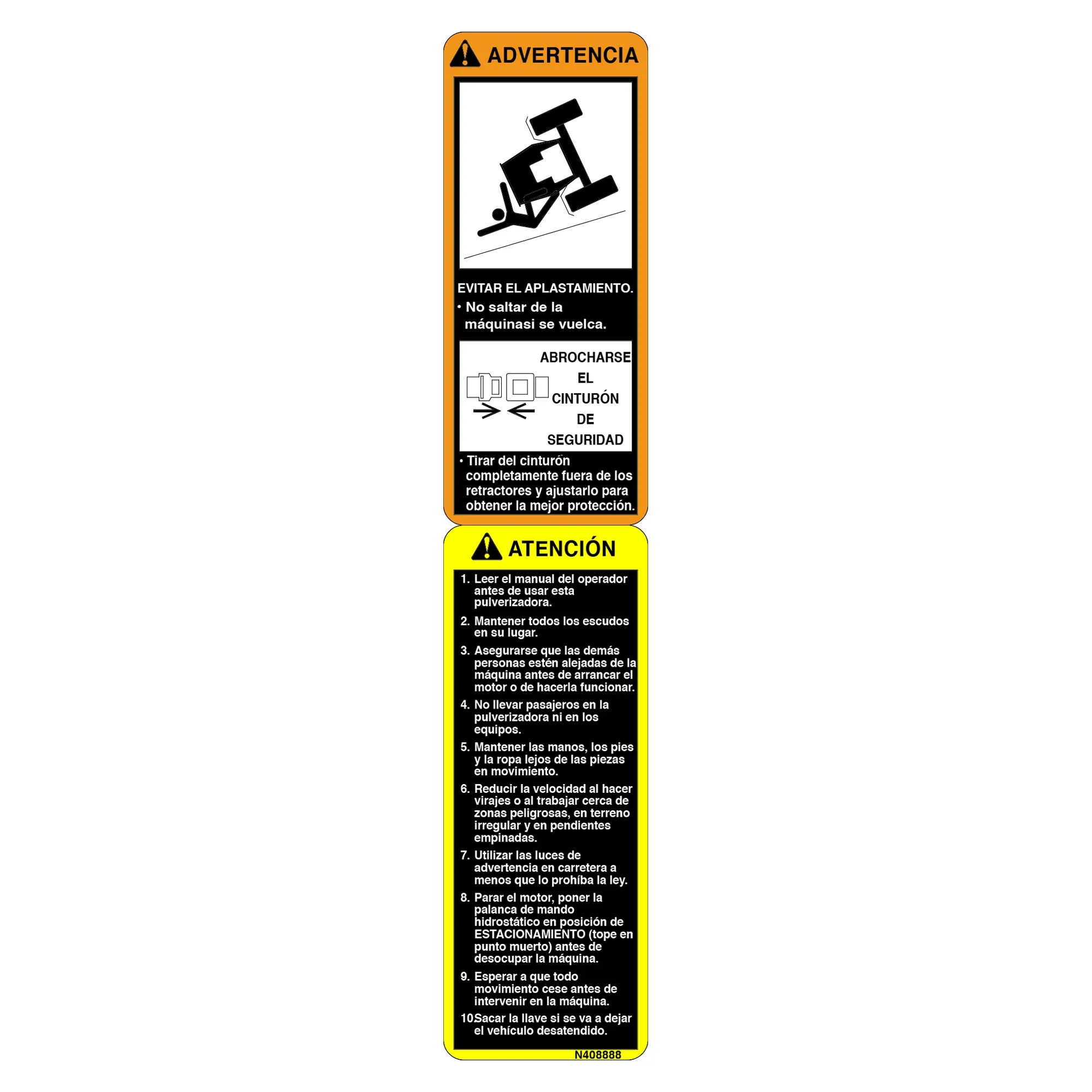 John Deere Warning Caution Decal, Spanish - N408888
