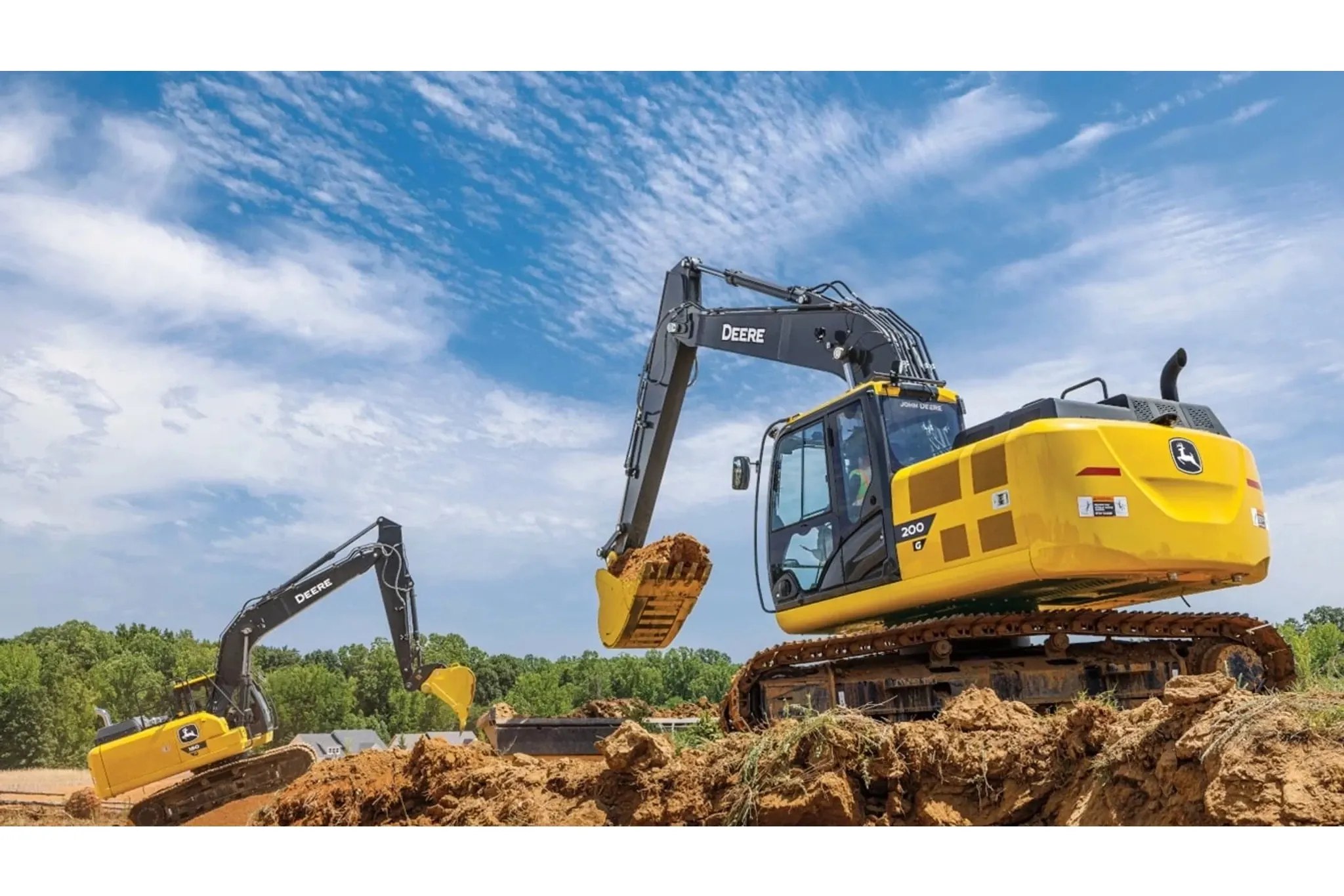 200G compact excavators digging a foundation