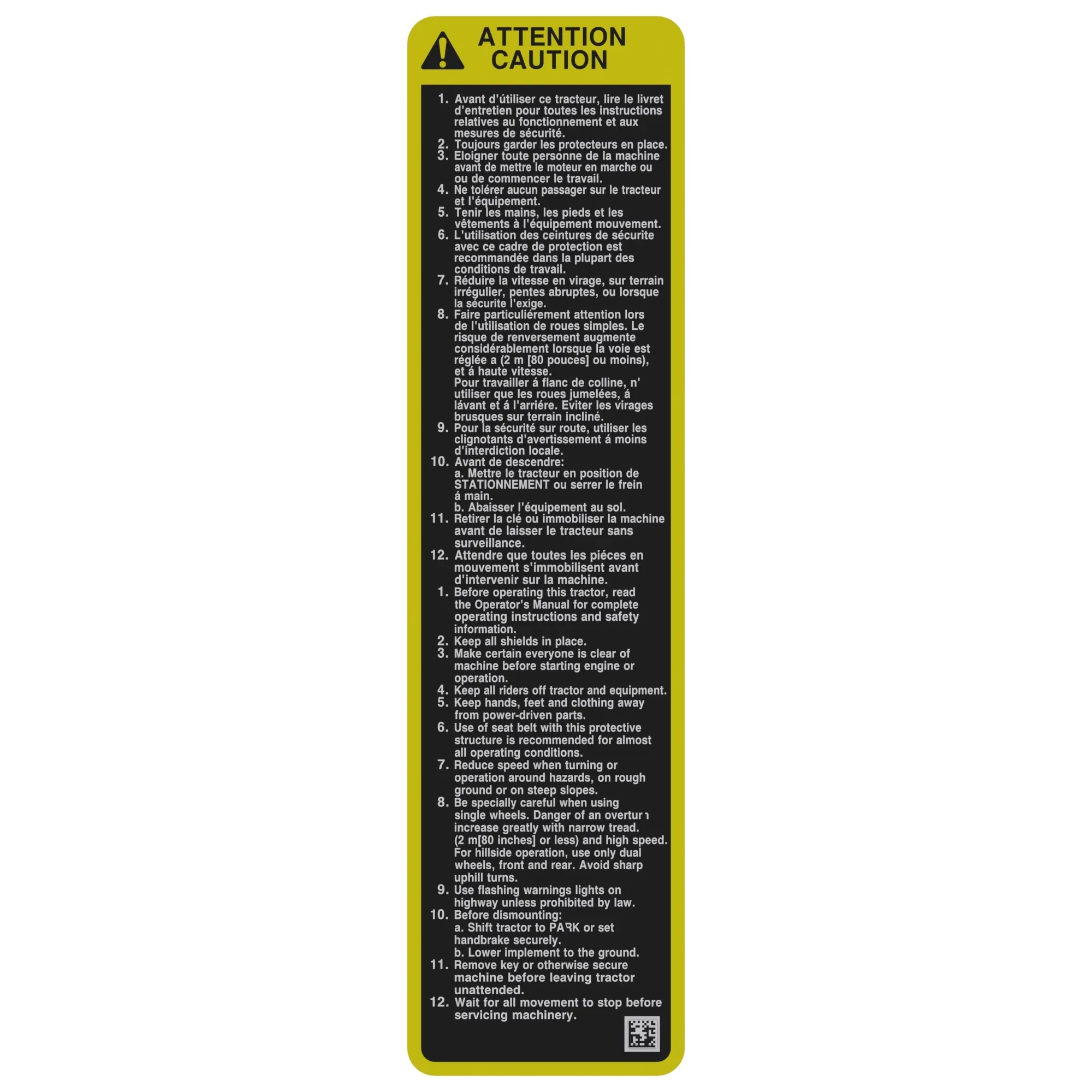 John Deere Safety Bi-Lingual Label - TR133794