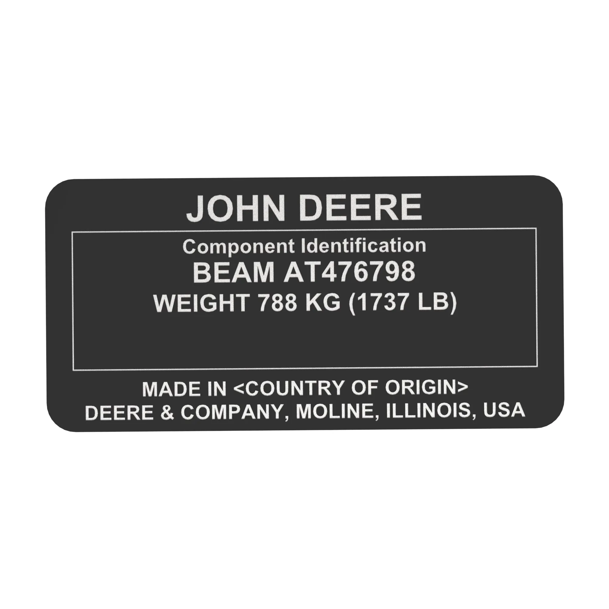 John Deere Identification Plate - T392039