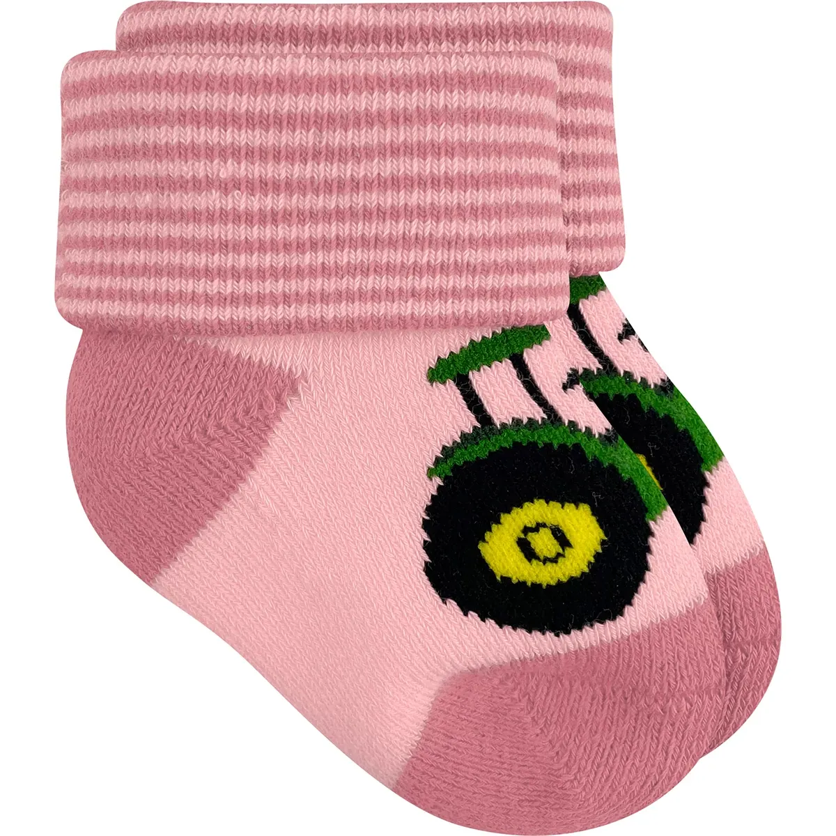 Infant Tractor Pink Cuffed Booties 