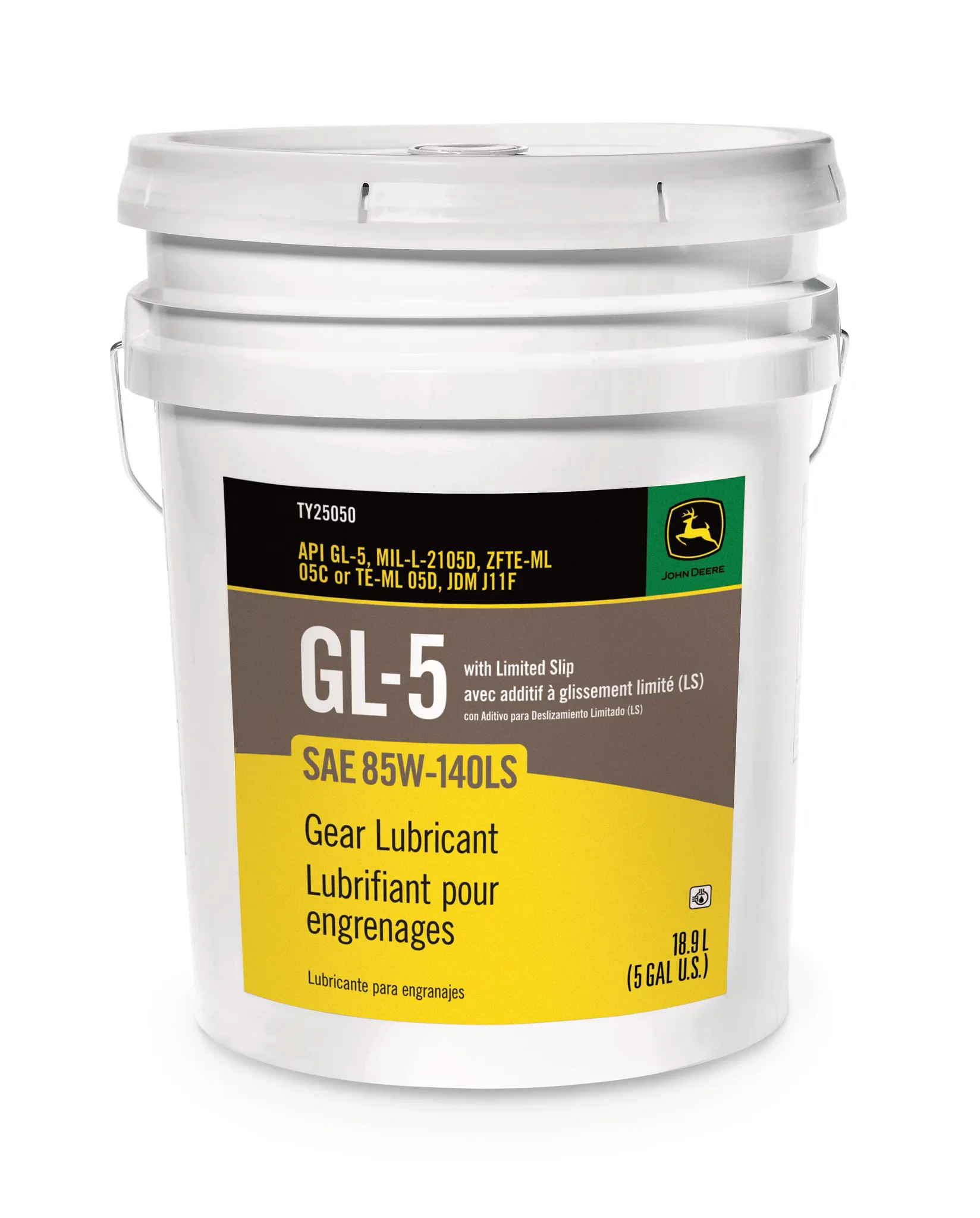 John Deere Gear Lubricant, SAE 85W-140, API GL-5 with Limited Slip, 18.9 Liter (5 Gallon) - TY25050