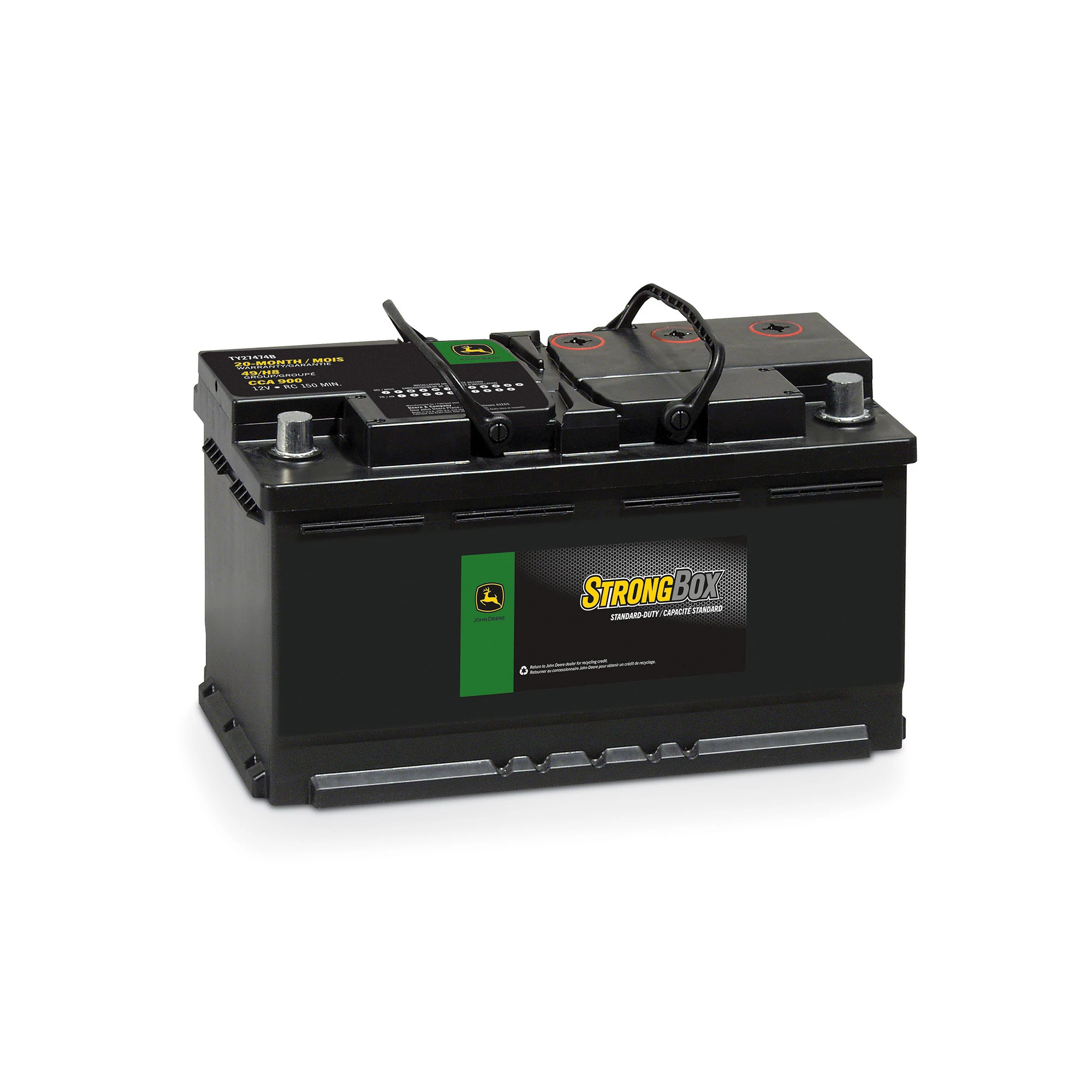 John Deere 12 Volt Battery, Wet Charged, 80 Ah, 900 CCA, 49 BCI - TY27474B