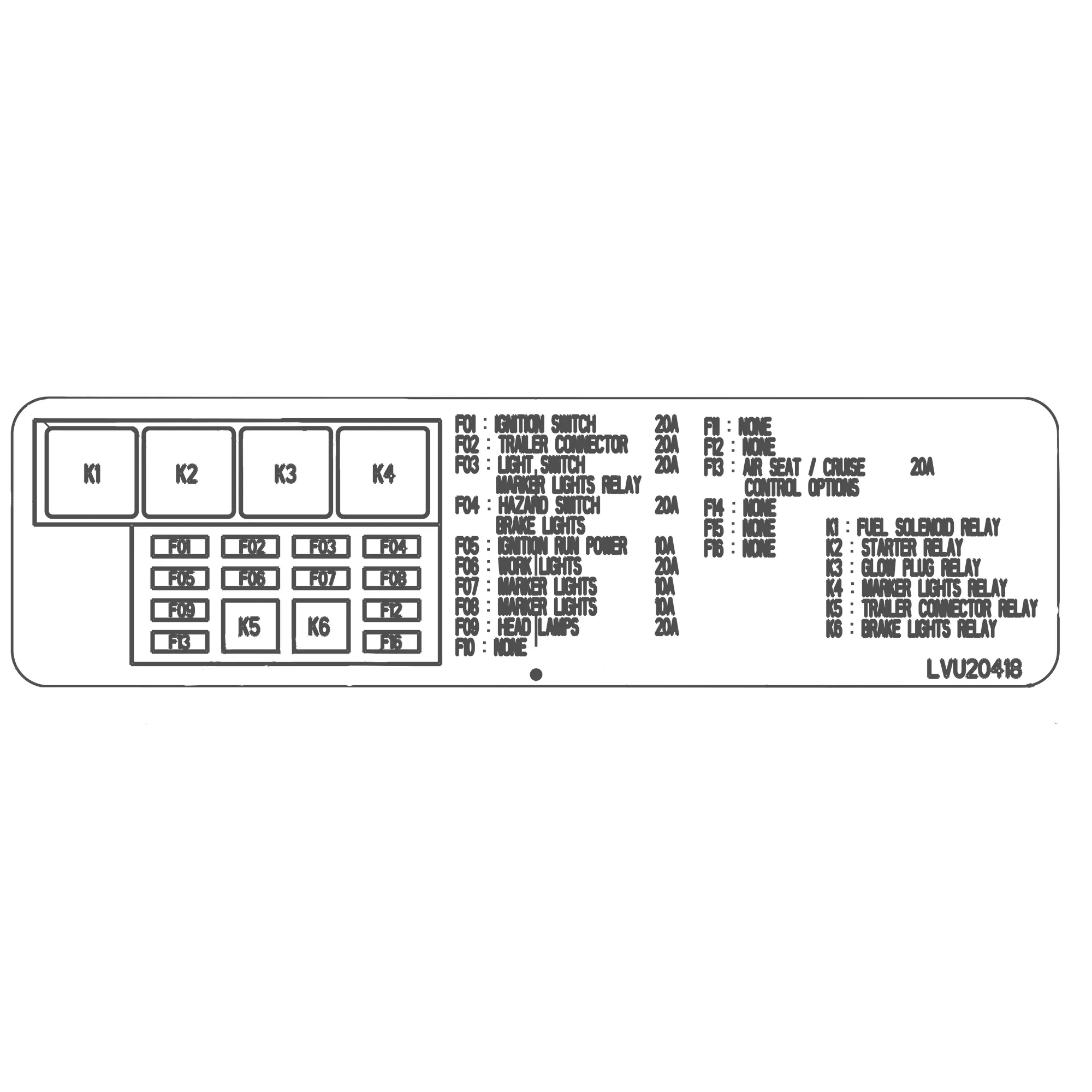 John Deere Fuse Panel Label, 3205/3605 - LVU20418