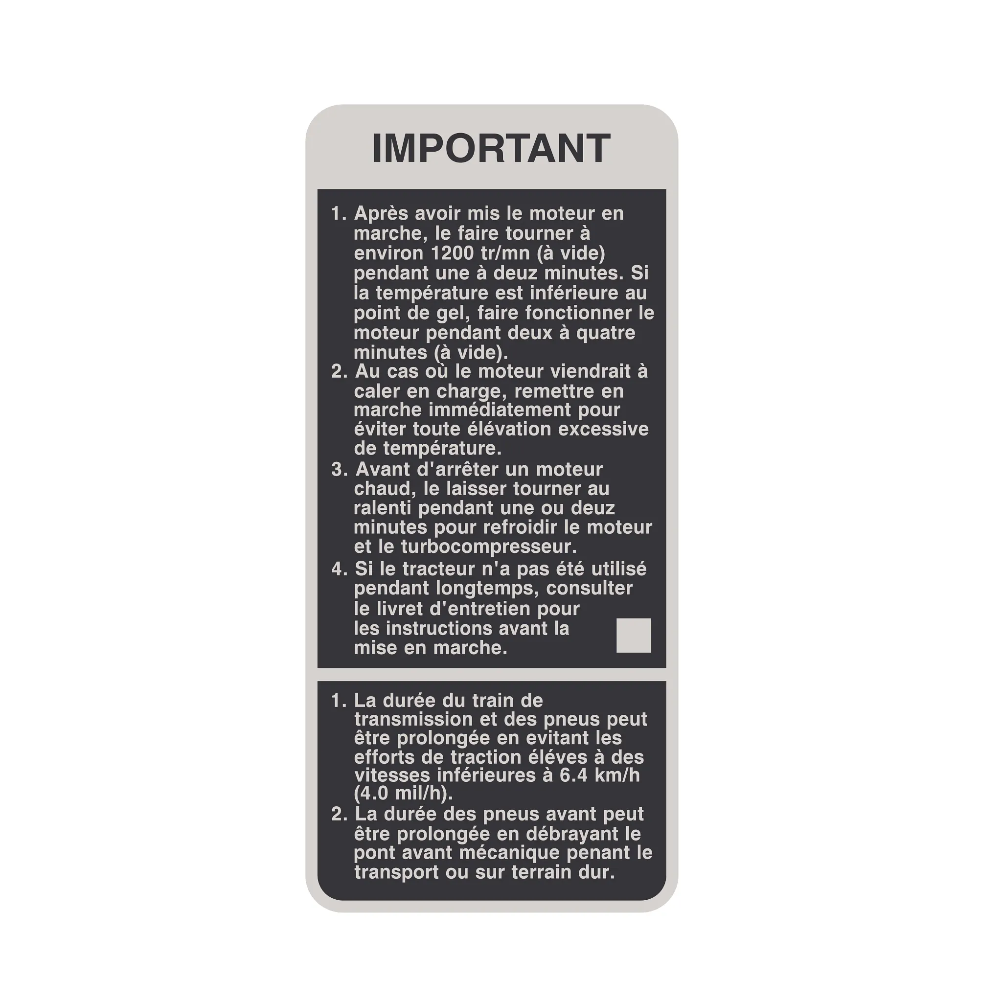 John Deere Engine Speed Overload Label - R100412