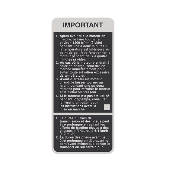John Deere Engine Speed Overload Label - R100412