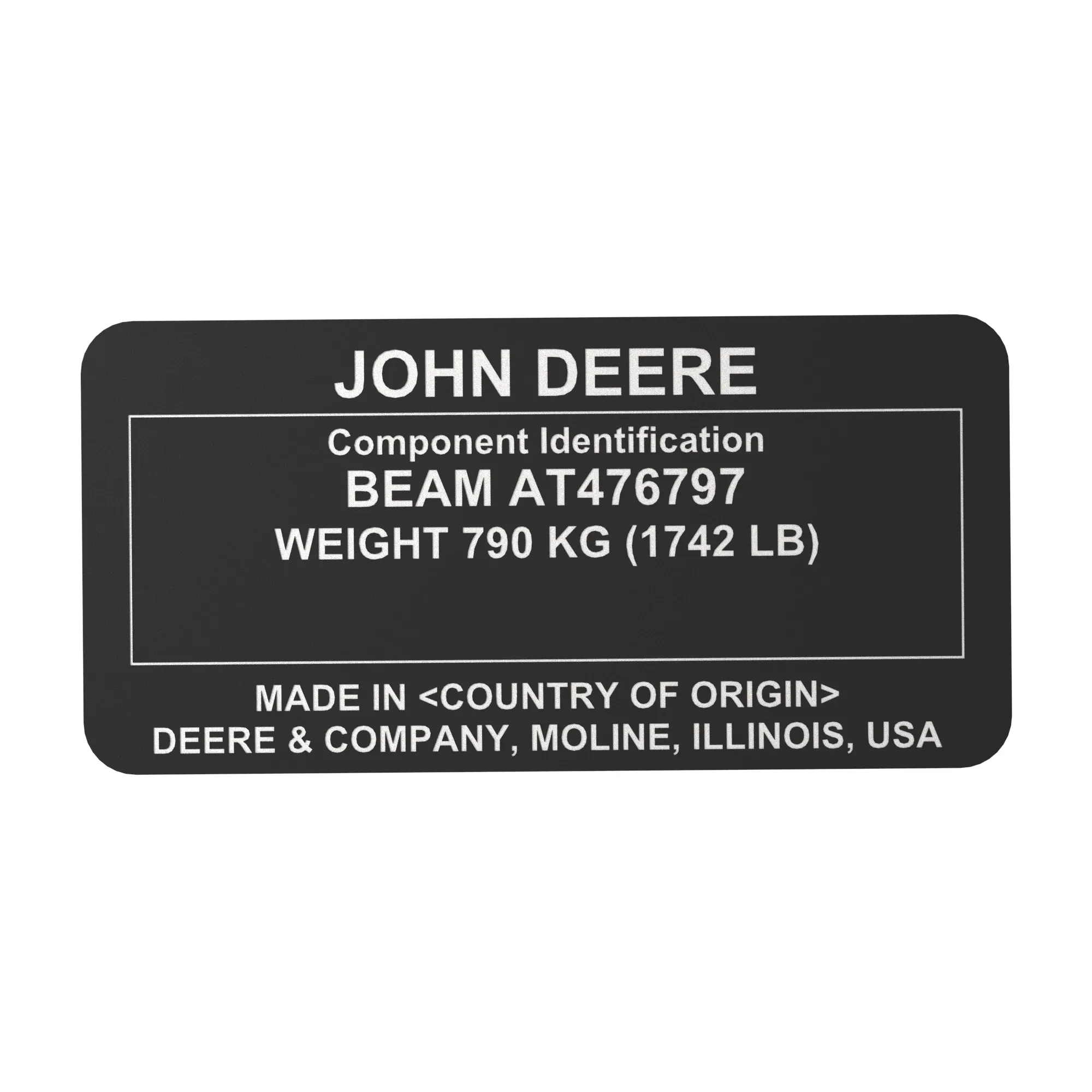John Deere Identification Plate - T392027