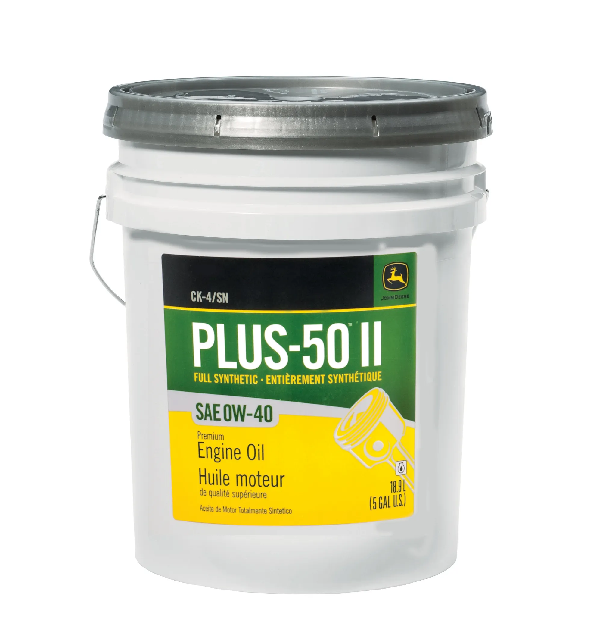 John Deere Premium Synthetic Engine Oil, Plus-50™ II, SAE 0W-40, API CK-4/SN, 18.9 Liter (5 Gallon) - TY26667