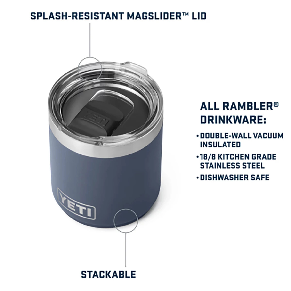 YETI® 10 oz. Rambler® Stackable Lowball with MagSlider Lid - White