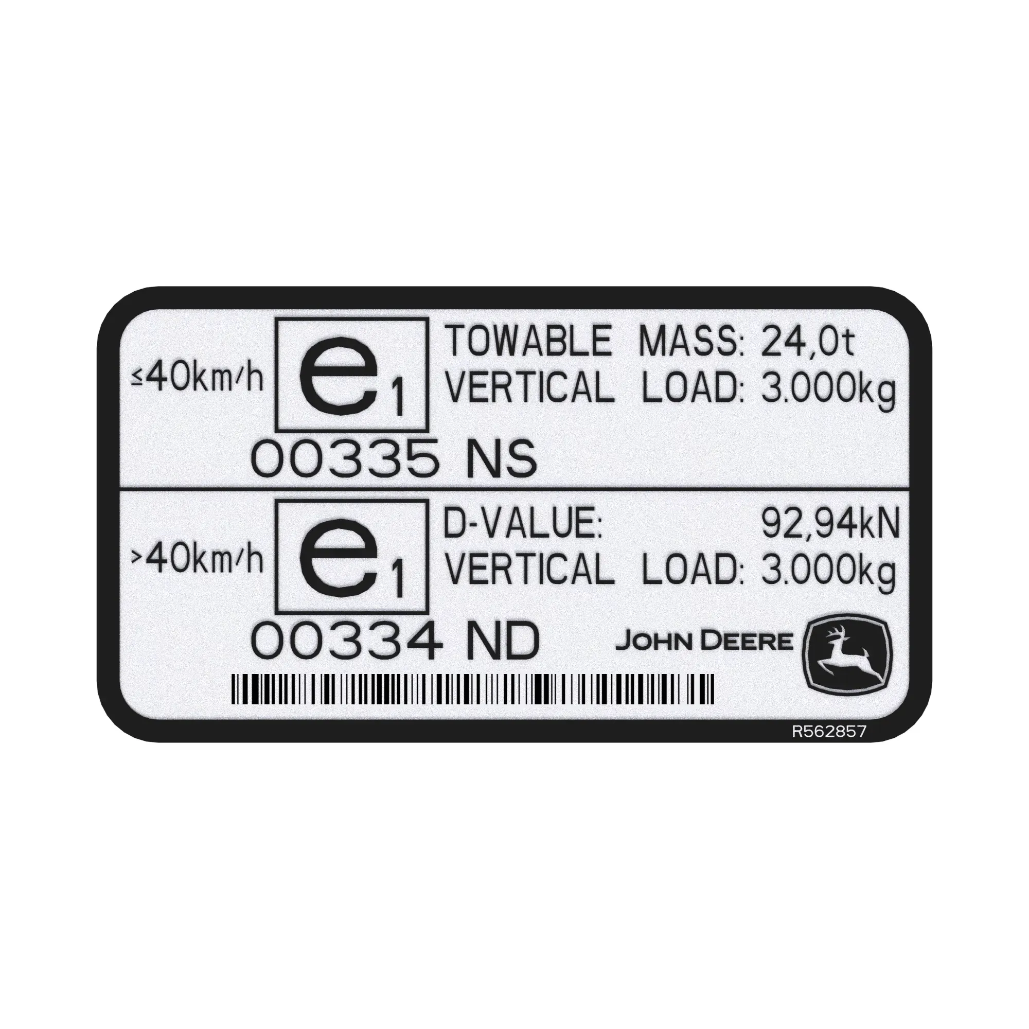 John Deere Drawbar Label - R562857