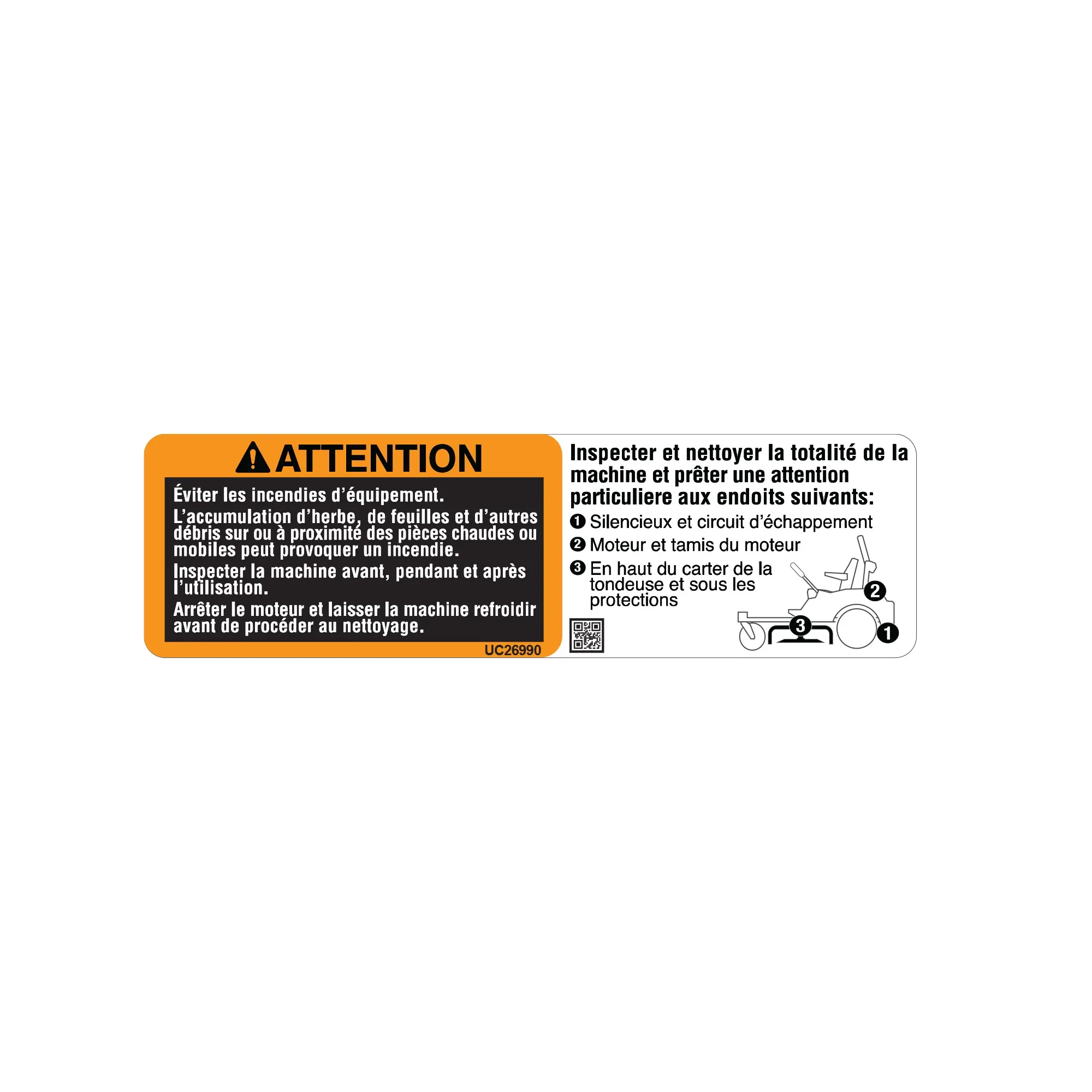 John Deere Cleanout Instructions Label, French - UC26990
