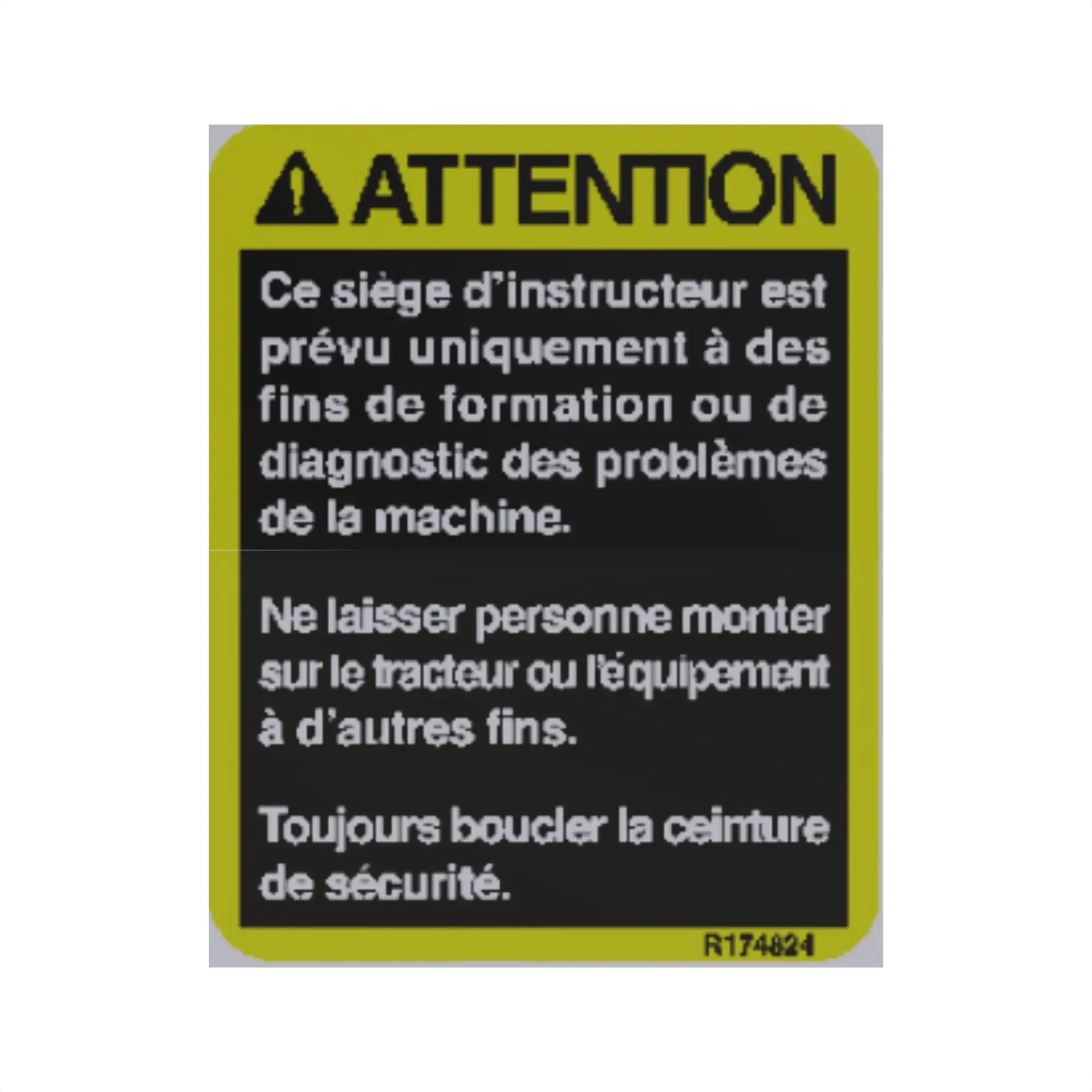 John Deere Instructional Seat Label, French - R174824