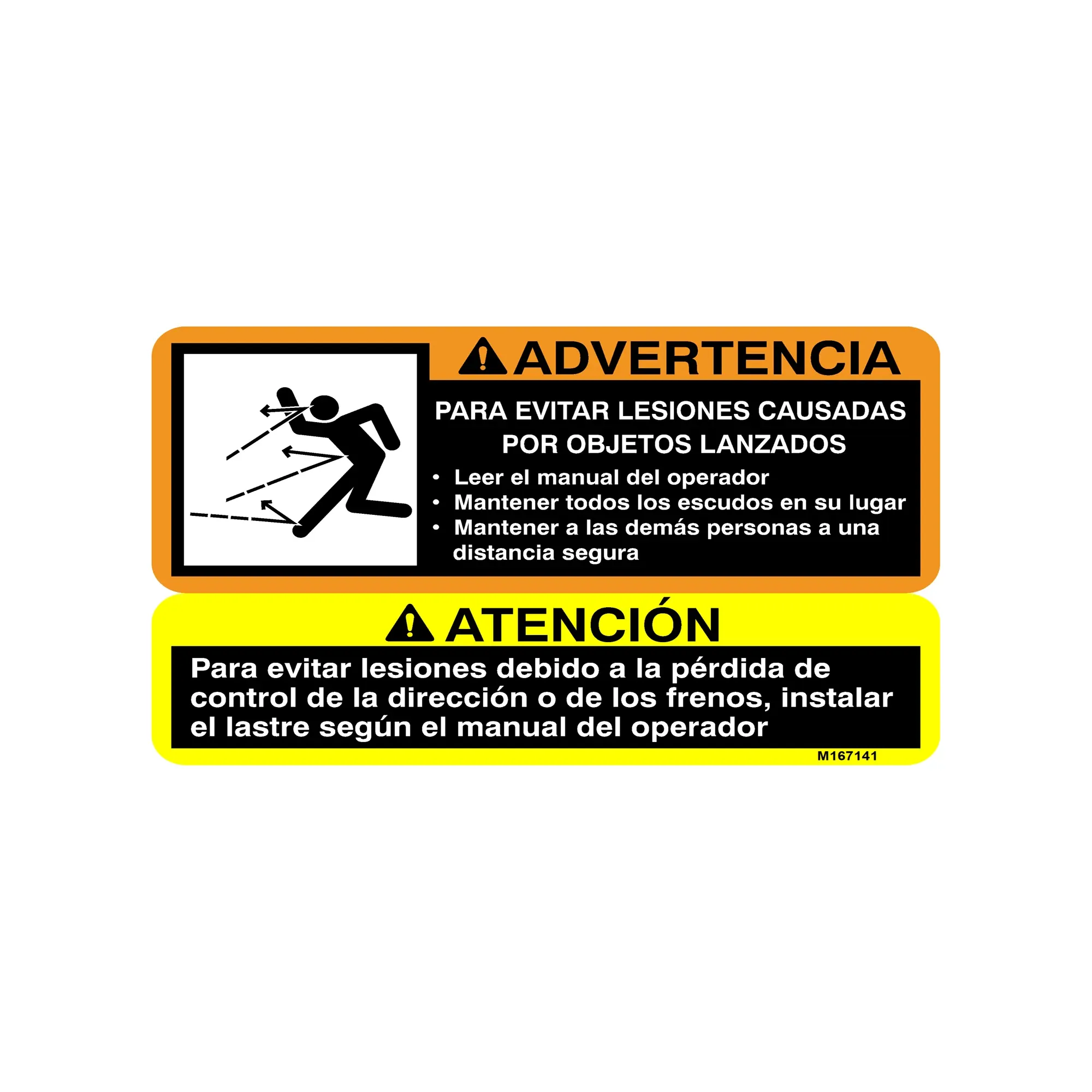 John Deere Warning Caution Decal, Spanish - M167141