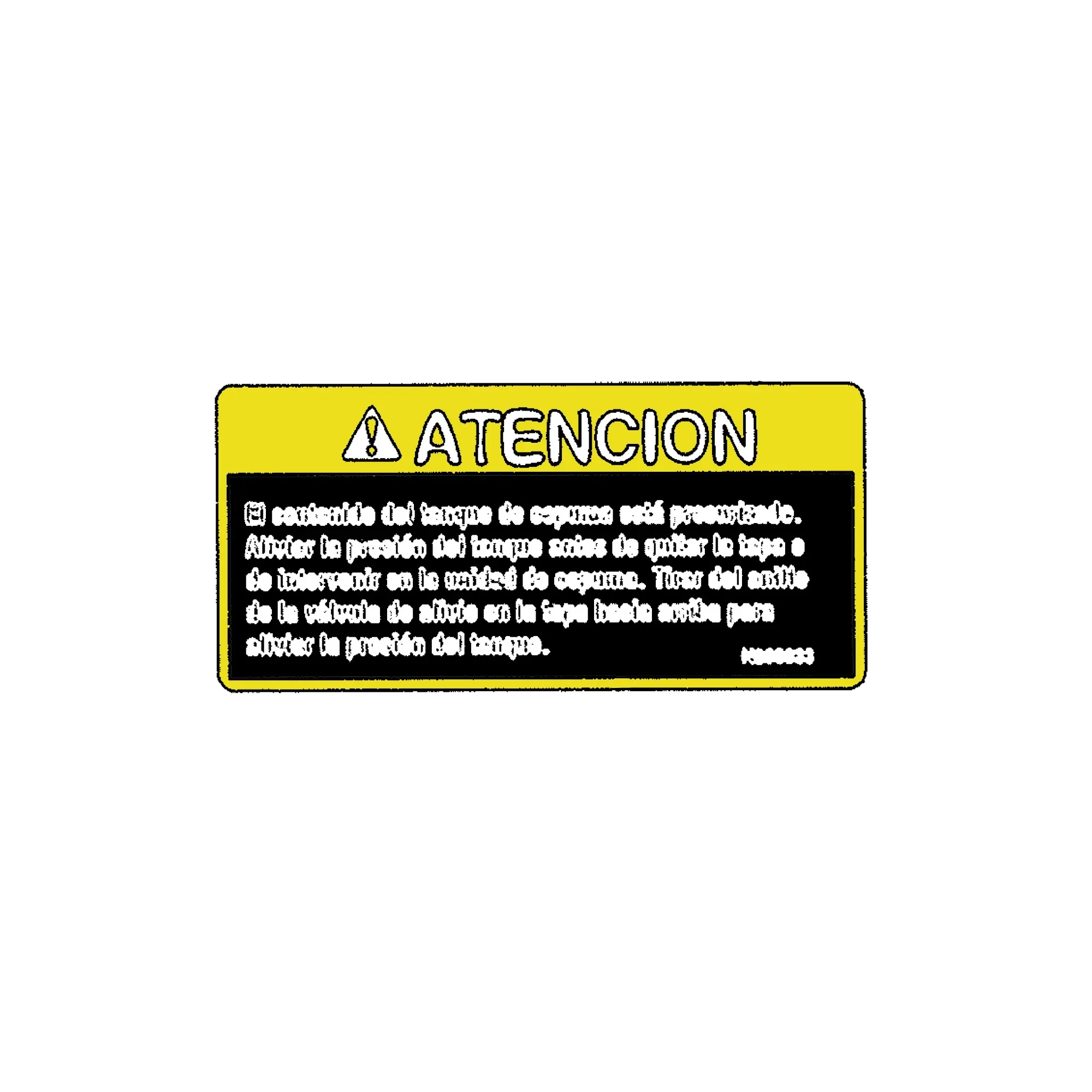 John Deere Vent Tank Pressure Label, Spanish - N208633