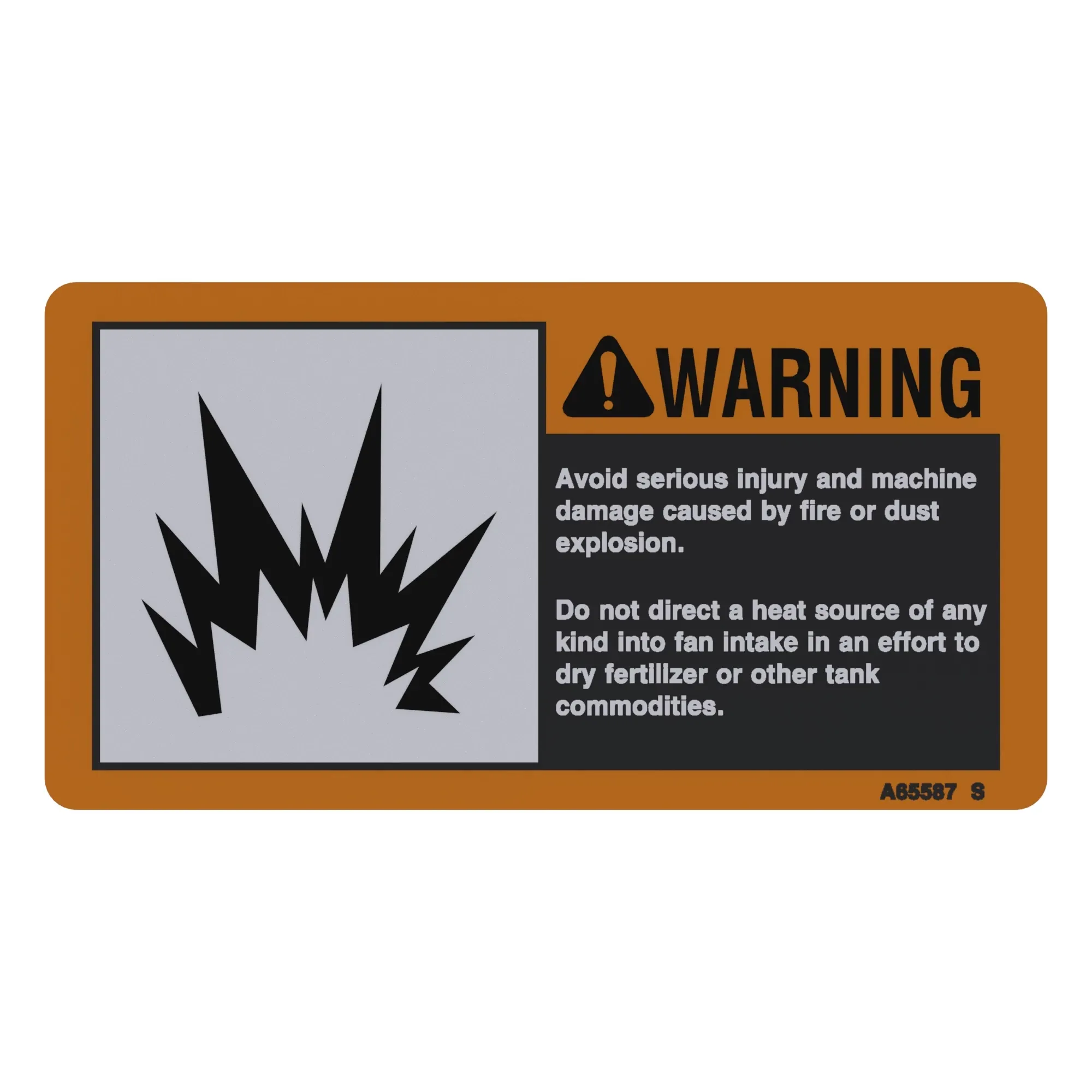 John Deere Safety Sign, Fan Inlet Burner Warning - A65587