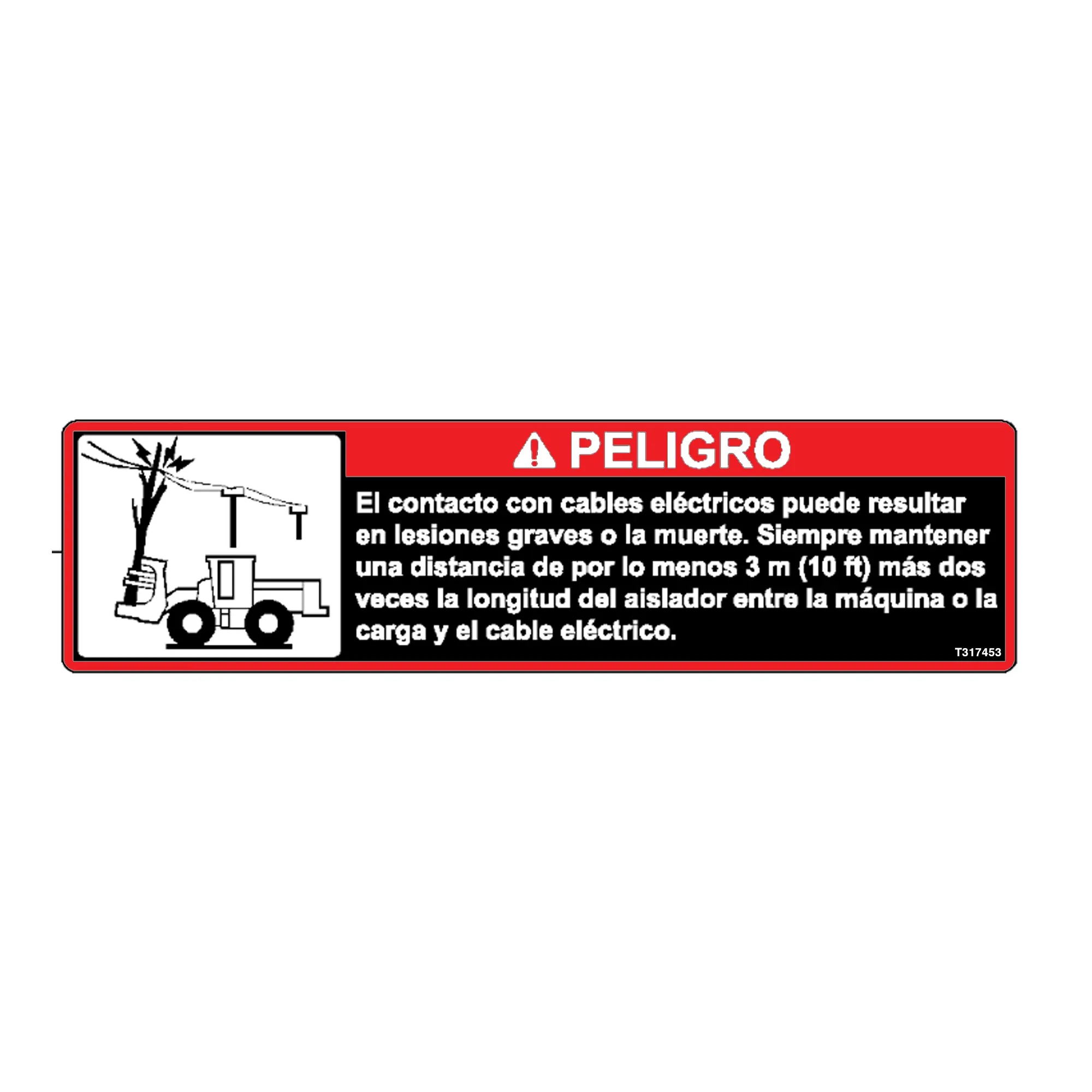 John Deere Safety Sign, Power Lines Danger, Spanish - T317453