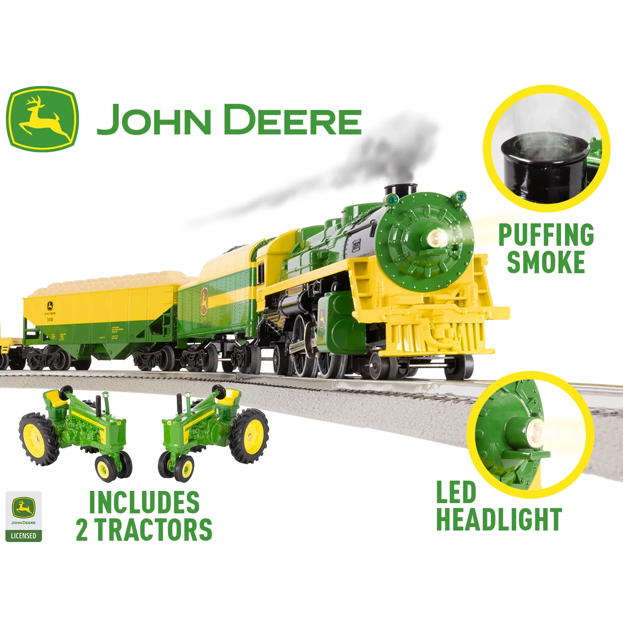Lionel Trains® John Deere Steam Freight LionChief Electric O Gauge Bluetooth 5.0 Train Set with Remote