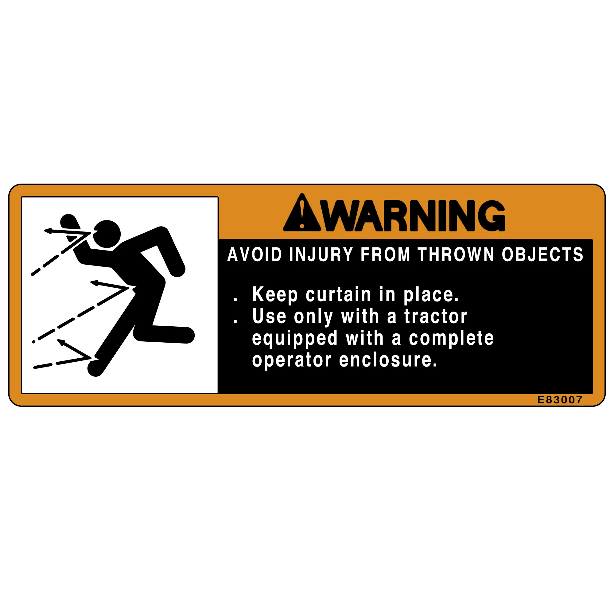 John Deere Thrown Object Label, Spanish - E92381