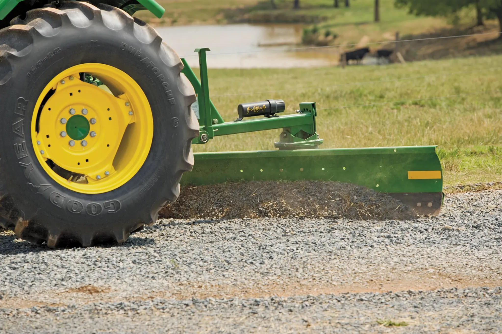 Field view of RB2184 Rear Blade dragging gravel